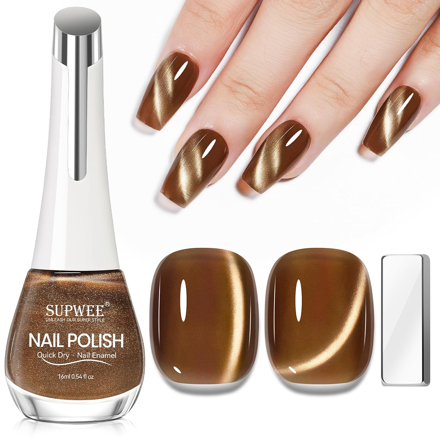 SUPWEE Cat Eye Nail Polish Non Gel with Magnet- Need to Use Black Base. Quick Dry Cateye Magnetic Nail Polish for Fingernail Air Drying Fast Lacquer Manicure Gift For Women Girls 16ml. 0.54fl oz : Beauty & Personal Care
