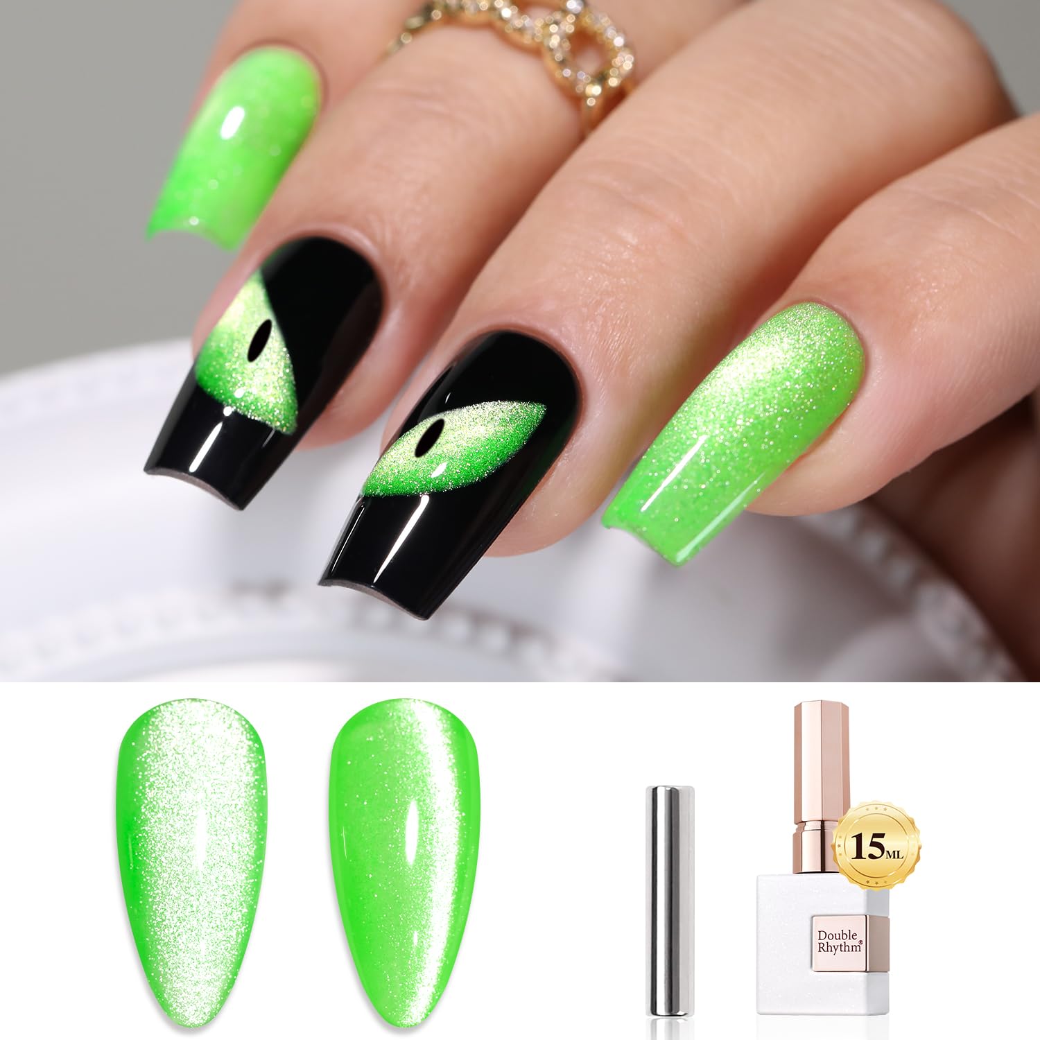 Double Rhythm 0.5 OZ Cat Eye Gel Polish with Magnet 15ML Holographic Glitter Shimmer Translucent Jelly Color Magnetic Polish Salon DIY at Home (Silver-MC1019) : Beauty & Personal Care