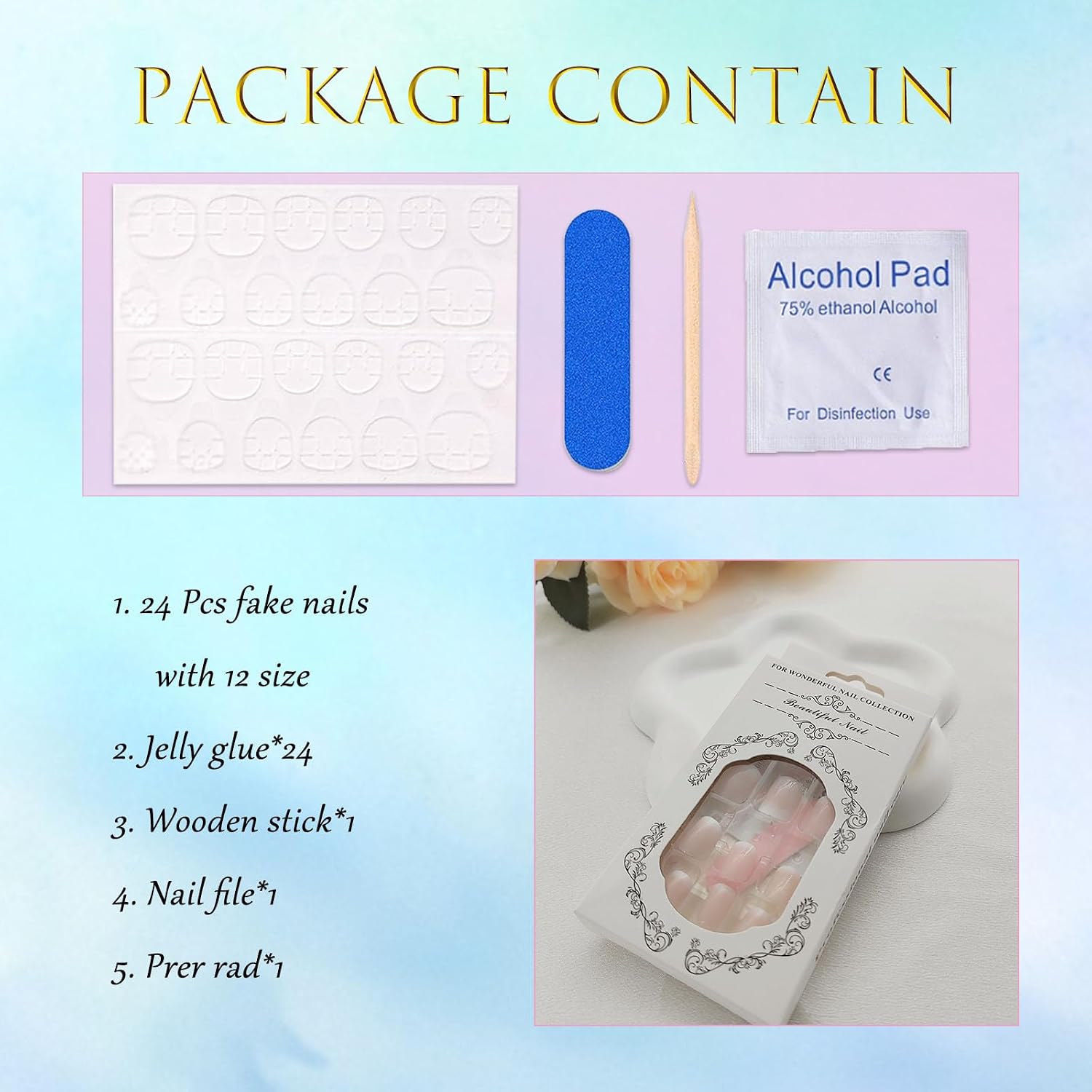 Short Press on Nails Square Nude Ombre Fake Nails Press ons White Glue Stick on Nails with Designs Full Cover Acrylic Glossy Artificial Cute False Nail for Women Girls 24 Pcs : Beauty & Personal Care