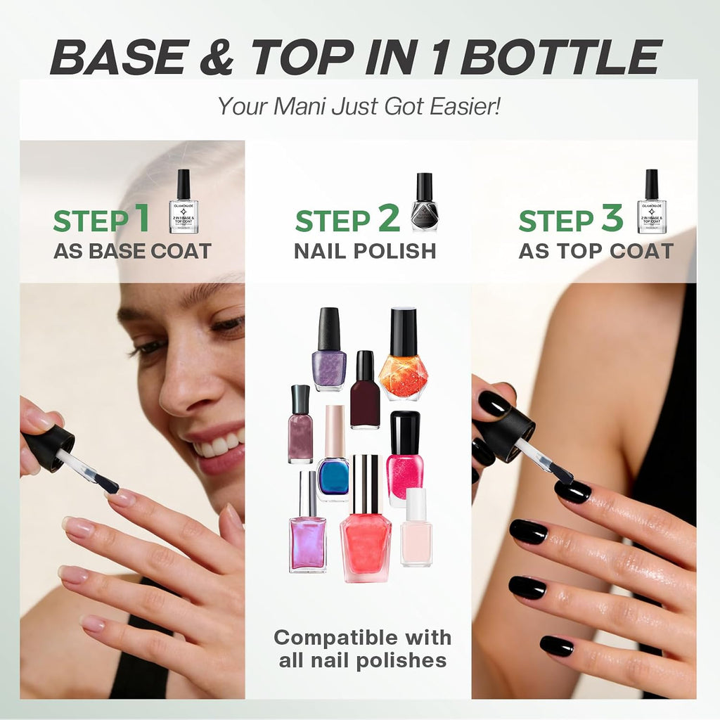 Glamonade Base Top Coat Nail Polish: 2 in 1 Clear High Shine Quick Dry Nail Polish Color Protection Long Lasting Polish Resists Smudging Chipping Fading Fast Air Dry Nail Coat for Women : Beauty & Personal Care
