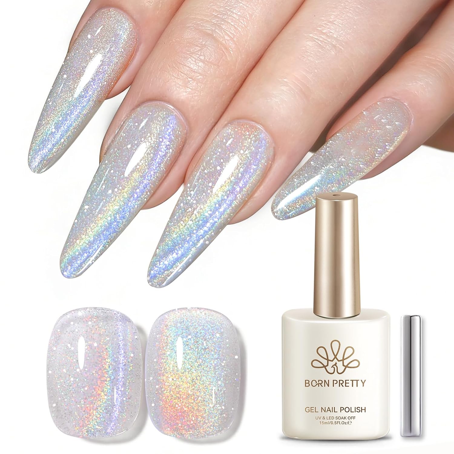 Born Pretty 9D Cat Magnetic Eye Gel Nail Polish Holographic Rainbow Gel Polish Blue Purple Soak Off U V LED Gel Polish Nail Art Design Manicure Salon DIY Home 15ML : Beauty & Personal Care