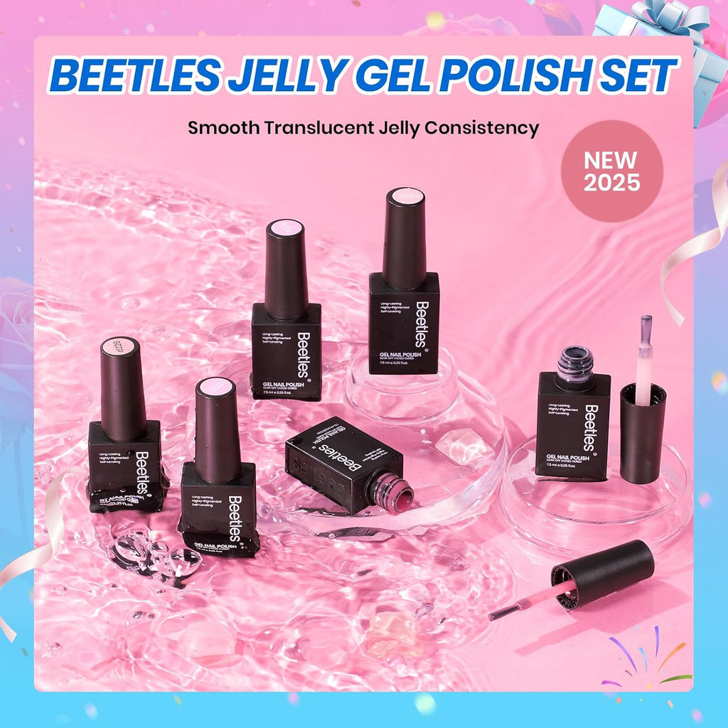 Beetles Nude Gel Nail Polish Set - 6 Colors Nude Pink Brown Neutral Jelly Gel Polish Kit Sheer Translucent Effect Soak Off UV Nail Art Design Drunken Rose Collection Manicure Gift for Women : Beauty & Personal Care