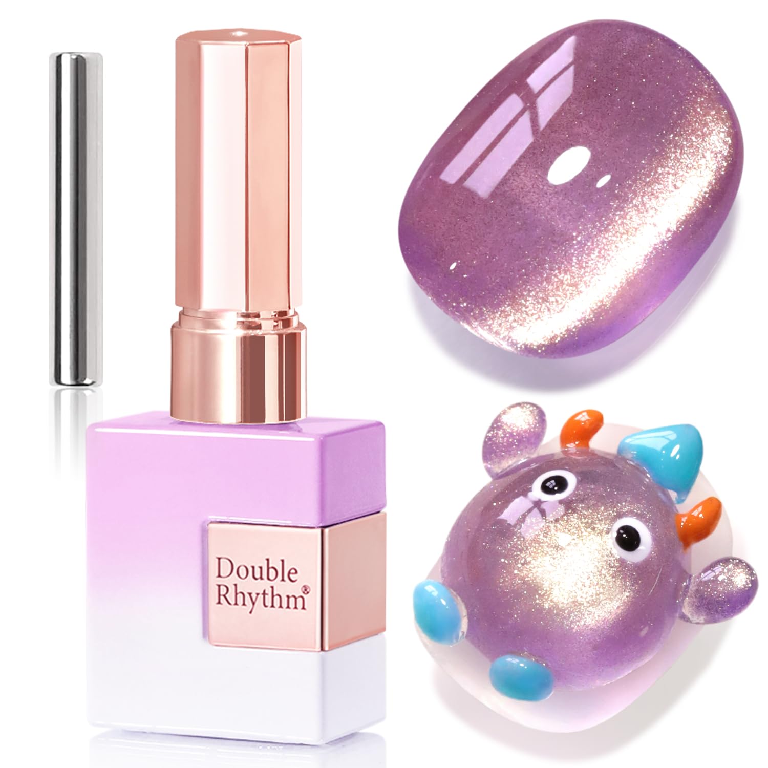 Double Rhythm 15ML Ice Glass Cat Eye Gel Polish with Magnet Holographic Glitter Shimmer Translucent Sheer Color Salon Soak Off Magnetic Nail at Home (Golden Violet-MC1129) : Beauty & Personal Care