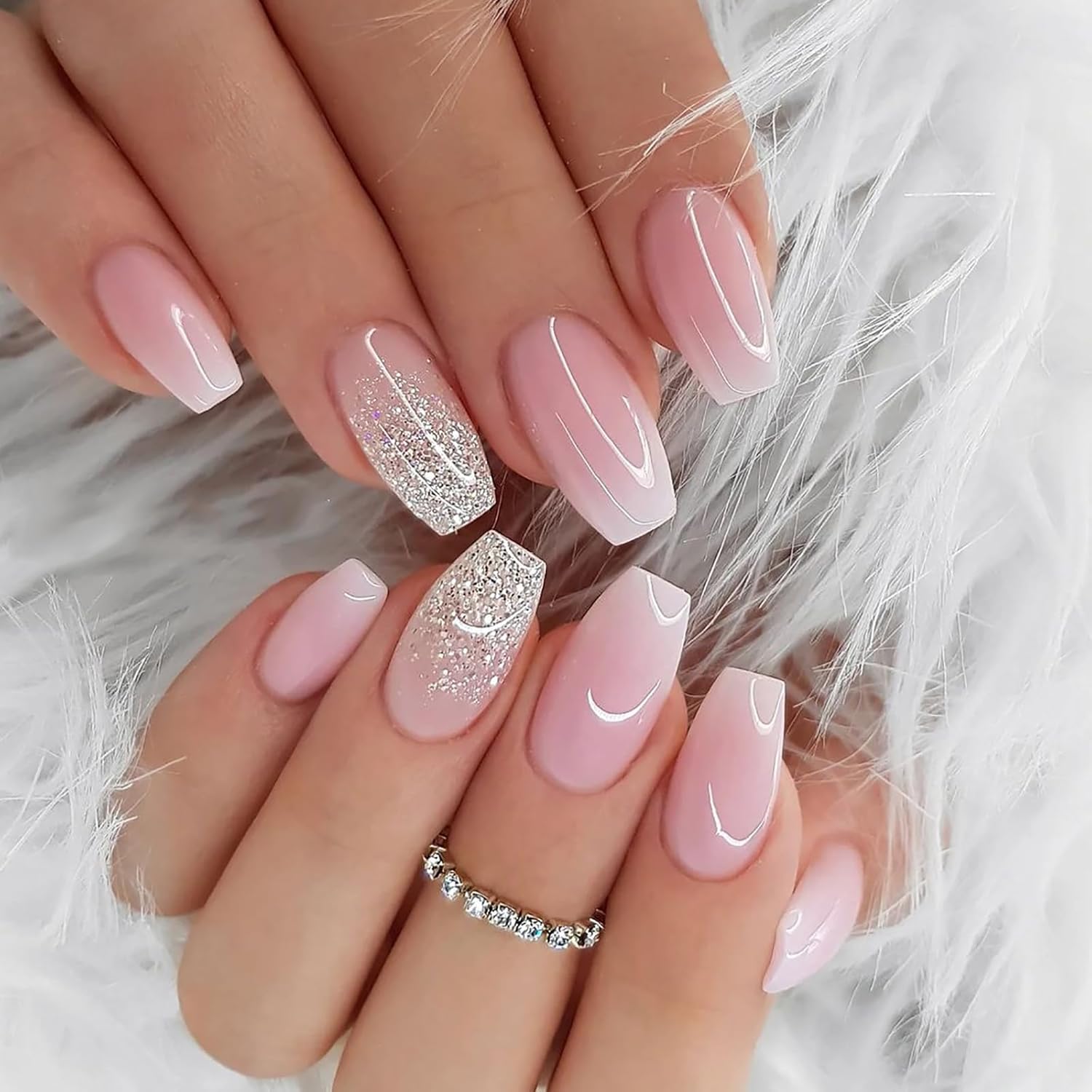 6 Packs (144 Pcs) Press on Nails Medium - Jsiallye Pink Gradient Press on Nails Square Coffin. Glue on with Nail in 12 Sizes - 24 Fake Nails Kit. French Tip Stick on Nails for Women : Beauty & Personal Care