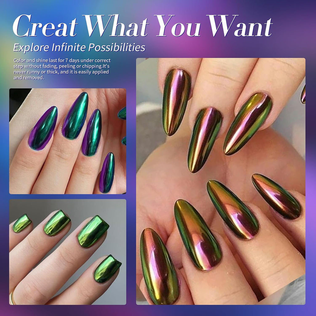 Born Pretty Chameleon Nail Polish Set. 6 Colors Chrome Holographic Metallic Glitter Quick Dry Nail Lacquer Kit Long Lasting DIY Fingernail Art Home Salon Valentines Gifts for Women Girls : Beauty & Personal Care