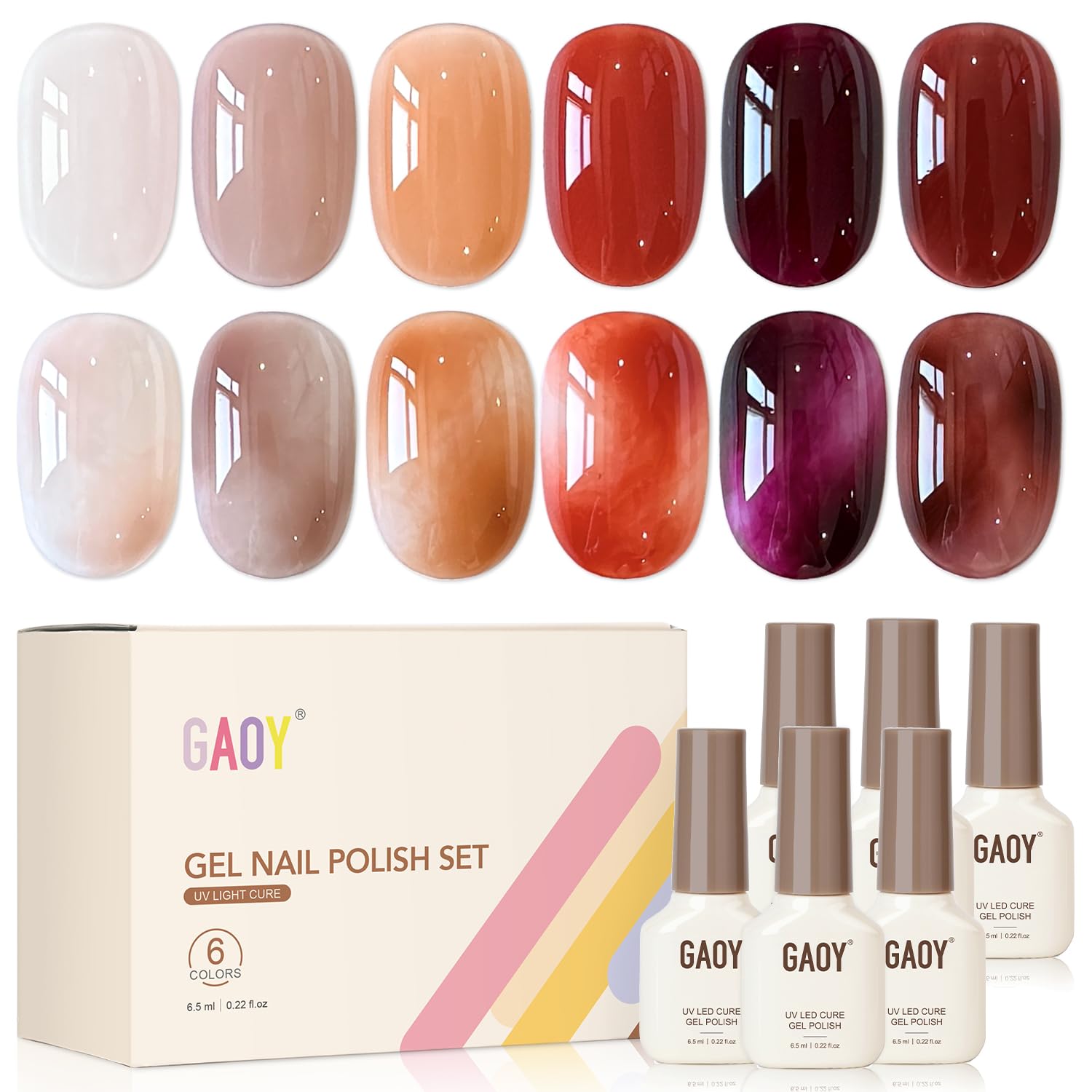 GAOY Dark Gel Nail Polish of 6 Milky Jelly Colors Brown Green Black Gel Polish Kit for Salon Manicure and Blooming Nail Art DIY at Home : Beauty & Personal Care
