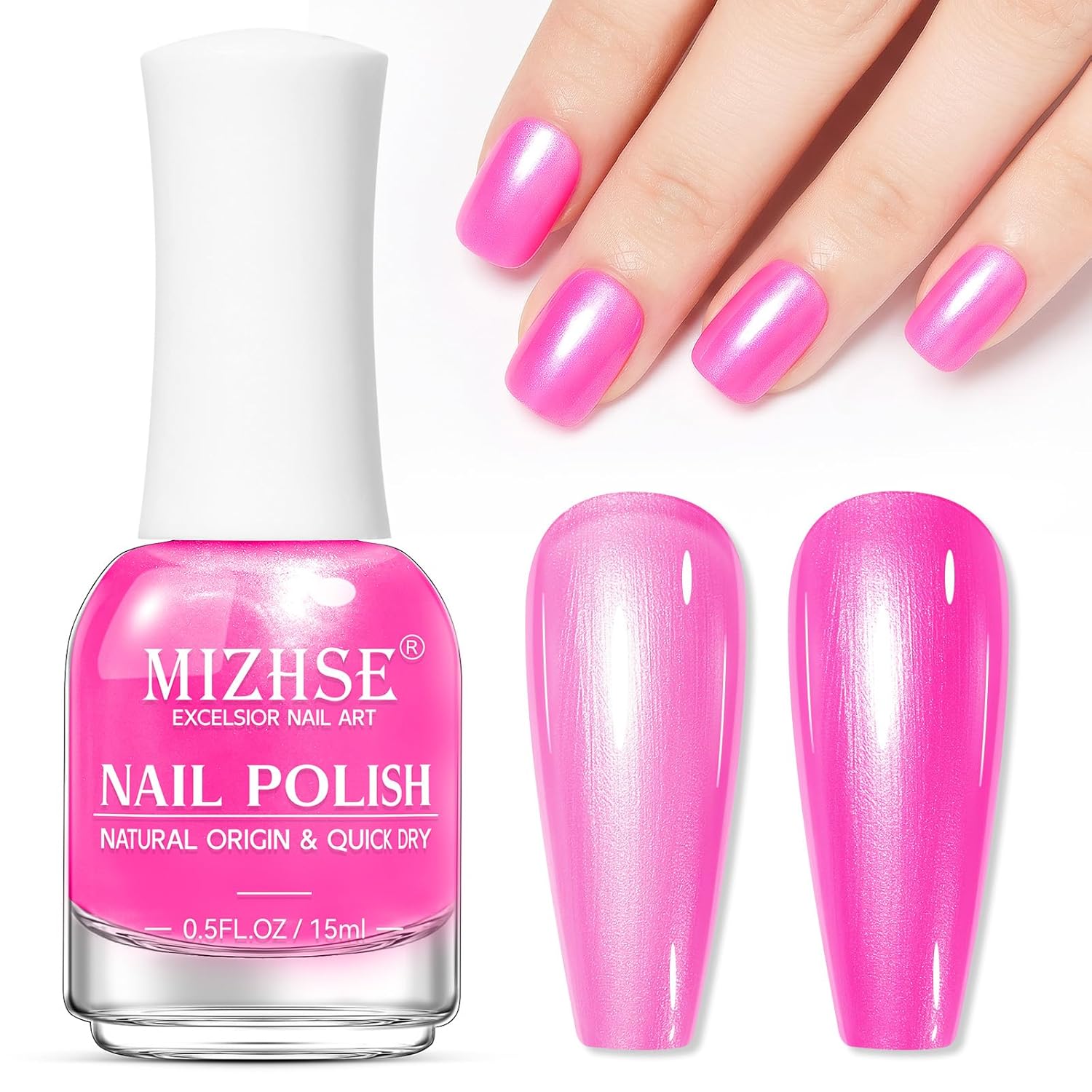 MIZHSE Pearlescent Pink Nail Polish. Quick Dry Pearl Nail Polish. Air Fast Drying 15ml Pale Pink Nail Lacquer Non Gel Oil-based Nail Art Manicure Home DIY : Beauty & Personal Care