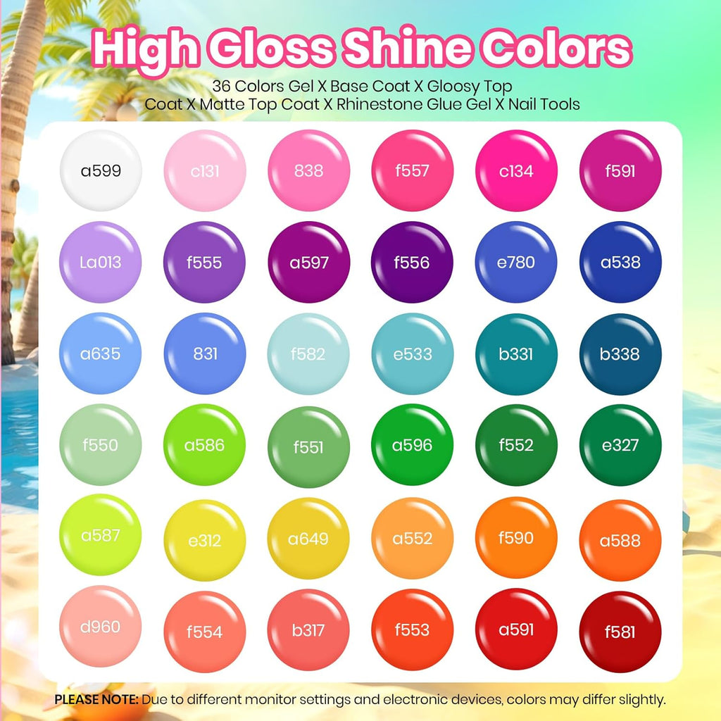 Beetles Summer Gel Polish Set - 36 Colors Bright Neon Gel Nail Polish Pink Orange Red Green Blue 4th of July Nail Polish with 4Pcs Base Top Coat Soak Off Colorful Collection UV Nail Gel : Beauty & Personal Care