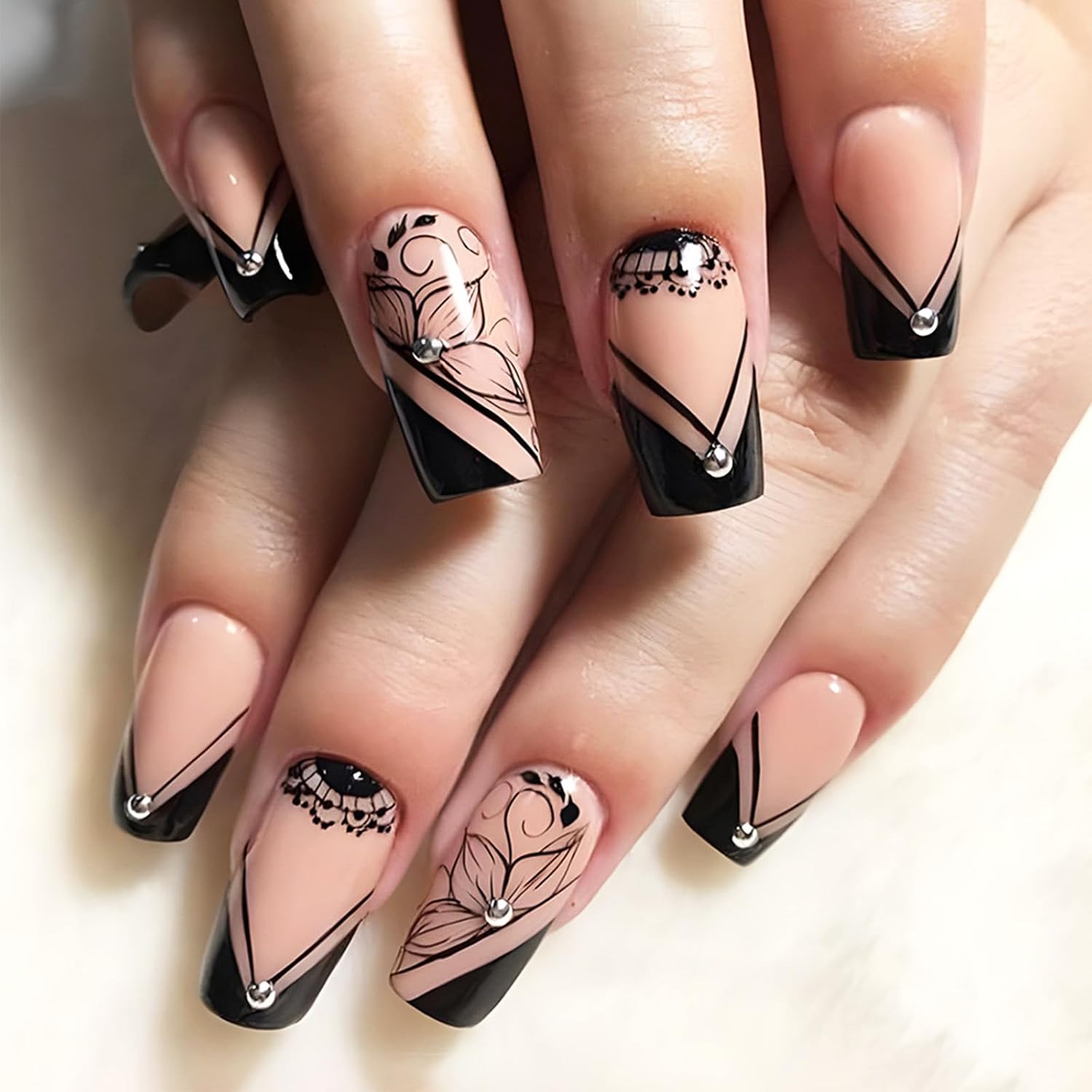24Pcs Gold Curve Line Press on Nails Sea Acrylic Fake Nail Glossy Blue Gradient Medium Square False Nails Love Heart Stick on Fingernails Seaweed Gel Glue on Nail for Coquette Women Girls : Beauty & Personal Care