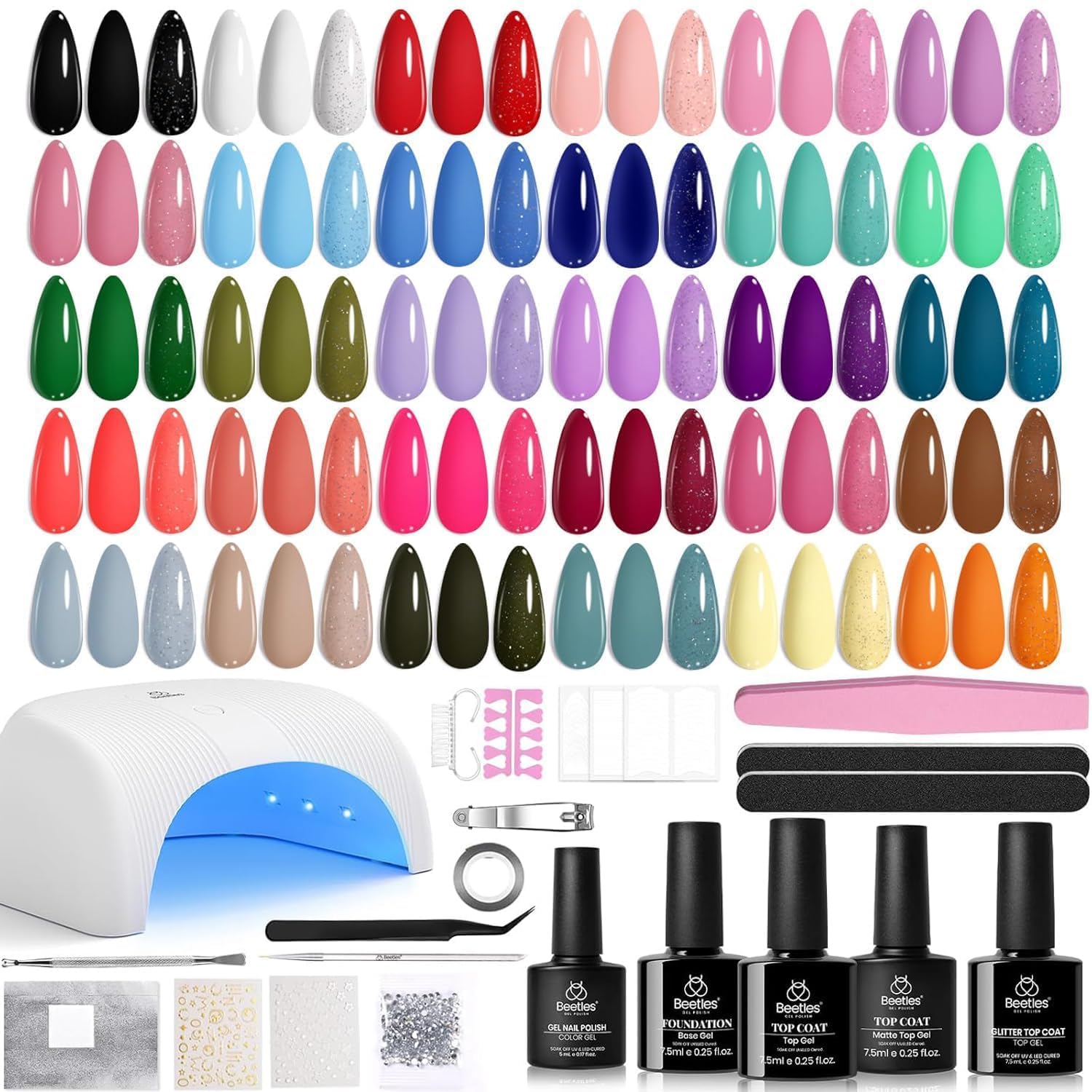 beetles Gel Polish Set Vivid Seasons - Summer Gel Nail Polish Set 36 Colors Pink Yellow Green Purple Jelly Shades 45pcs with Base & Top Coat UV LED Soak Off DIY Salon Gift for Women : Beauty & Personal Care