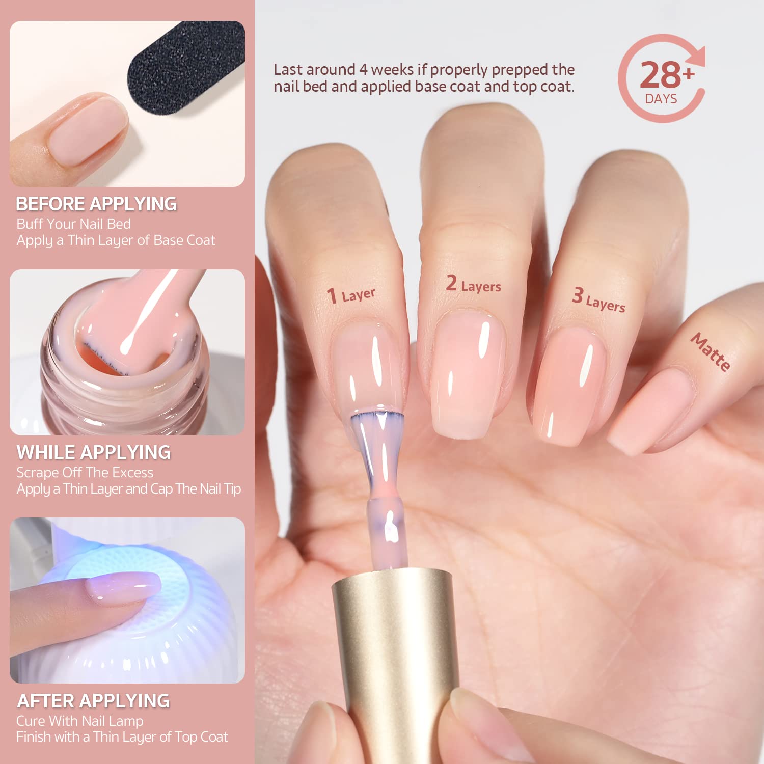 GAOY Milky White Jelly Nude Gel Nail Polish Set. 6 Transparent Colors Sheer Pink Orange Soak Off UV Light Cure Gel Polish Kit for Salon and Nail Art DIY at Home : Beauty & Personal Care
