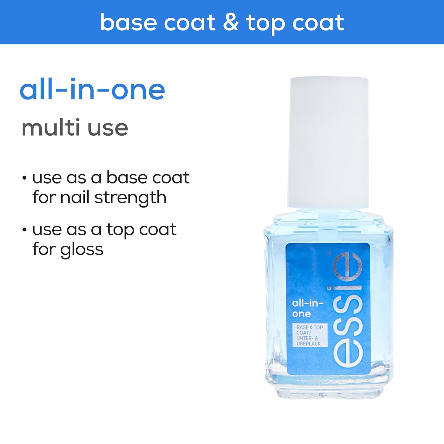 essie All-In-One Base Coat + Top Coat + Strengthener Nail Polish. 0.46 Ounces (Packaging May Vary) : Nail Polish : Beauty & Personal Care