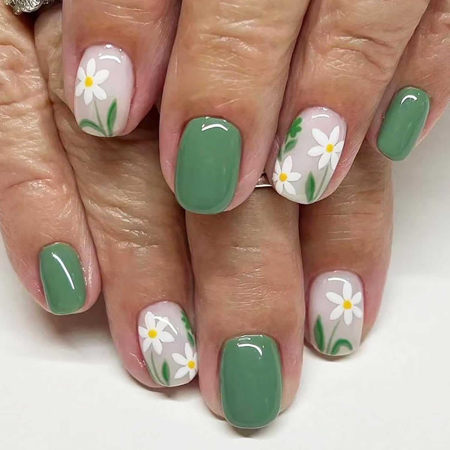 24Pcs Colorful Flower Press-On Nails - Short. Square. Fake. Spring-Summer Nail Art Set. Light Pink Acrylic. Full Cover Glossy False Nails for Women & Girls : Beauty & Personal Care