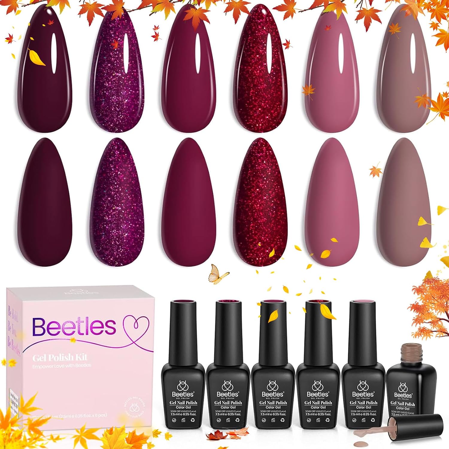Beetles Pearl Gel Nail Polish. 6 Colors Shimmer White Pink Purple Mermaid Nail Drawing Gel. Soak Off UV Gel Polish Swirl Shell Thread Effect DIY Manicure Nail Art Gifts for Women : Beauty & Personal Care