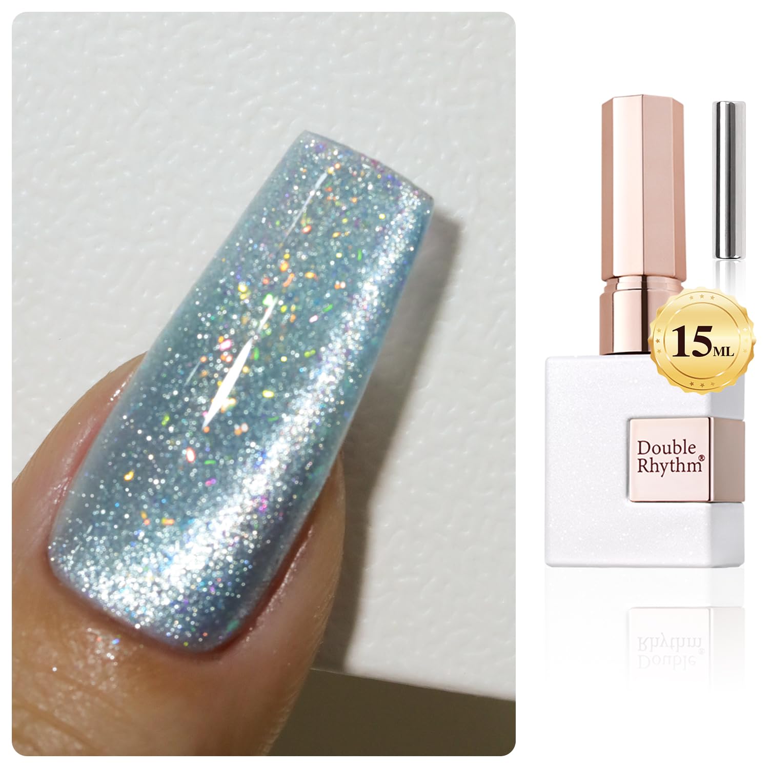 Double Rhythm 0.5 OZ Cat Eye Gel Polish with Magnet 15ML Holographic Glitter Shimmer Translucent Jelly Color Magnetic Polish Salon DIY at Home (Silver-MC1019) : Beauty & Personal Care
