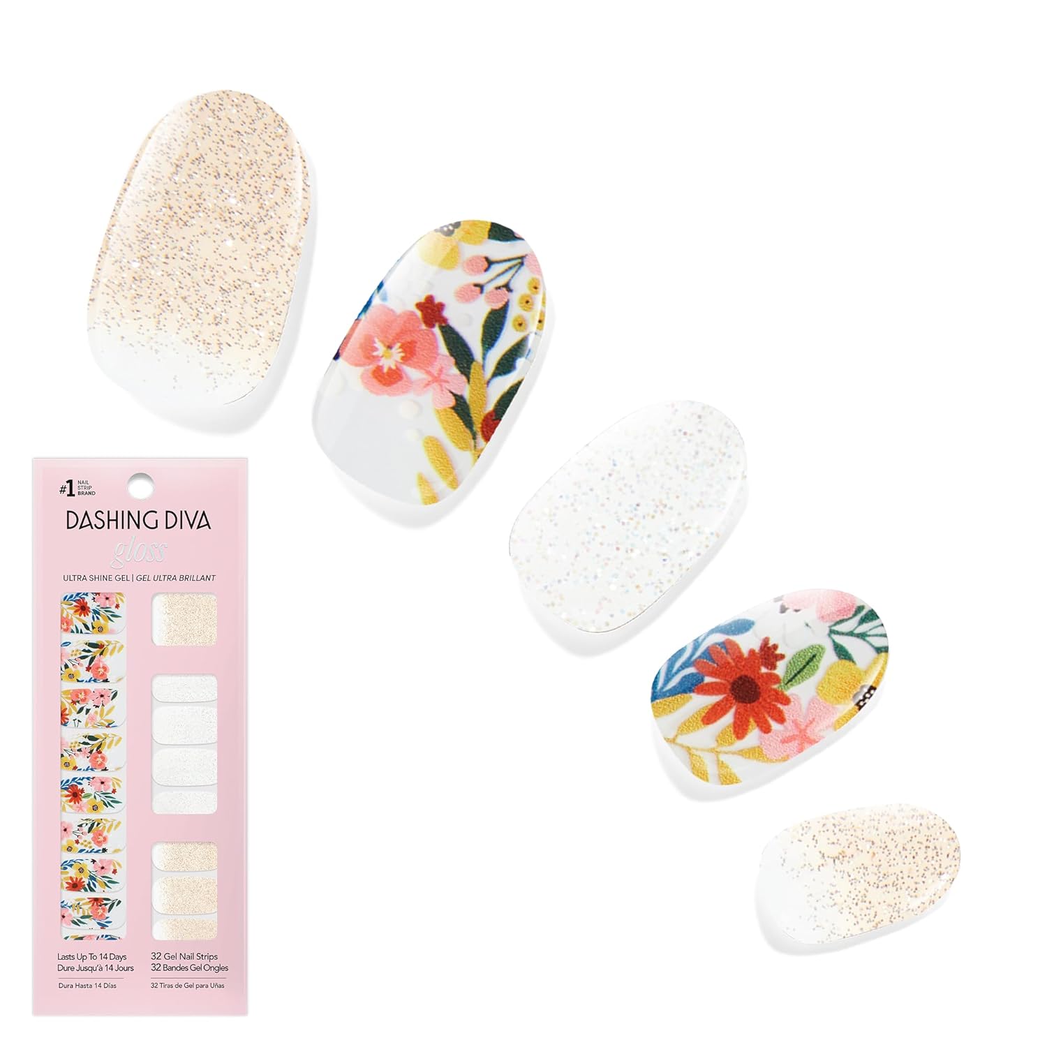 Dashing Diva Gloss Nail Strips - Crystal Clear - UV Free. Chip Resistant. Long Lasting Gel Stickers - Contains 32 Wraps. 1 Prep Pad. 1 File : Beauty & Personal Care