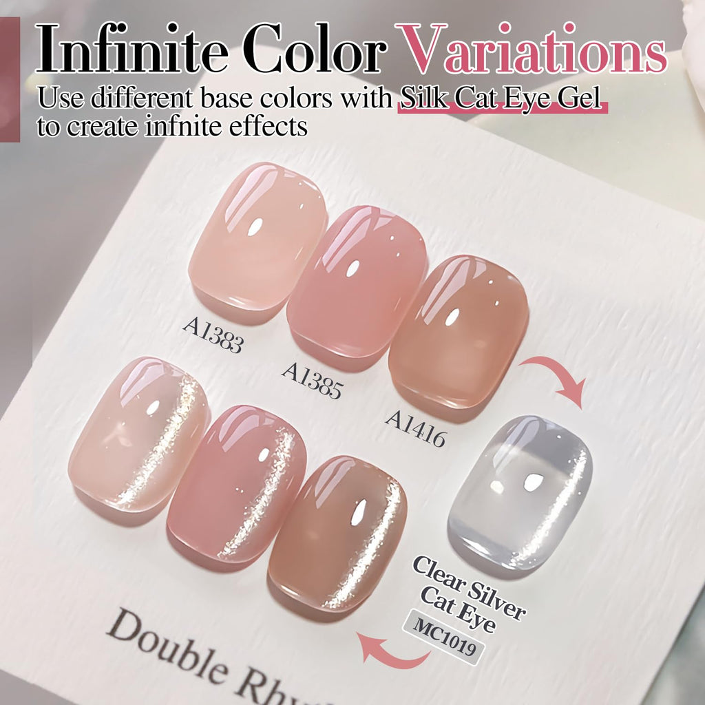 Double Rhythm 0.5 OZ Cat Eye Gel Polish with Magnet 15ML Holographic Glitter Shimmer Translucent Jelly Color Magnetic Polish Salon DIY at Home (Silver-MC1019) : Beauty & Personal Care