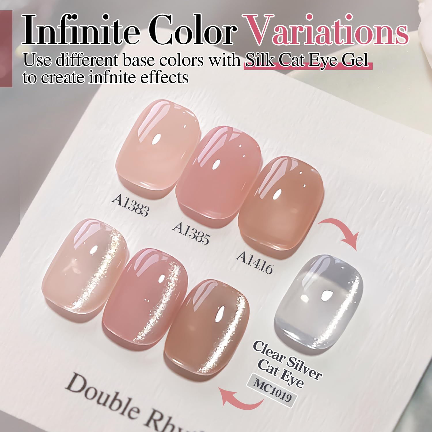 Double Rhythm 0.5 OZ Cat Eye Gel Polish with Magnet 15ML Holographic Glitter Shimmer Translucent Jelly Color Magnetic Polish Salon DIY at Home (Silver-MC1019) : Beauty & Personal Care