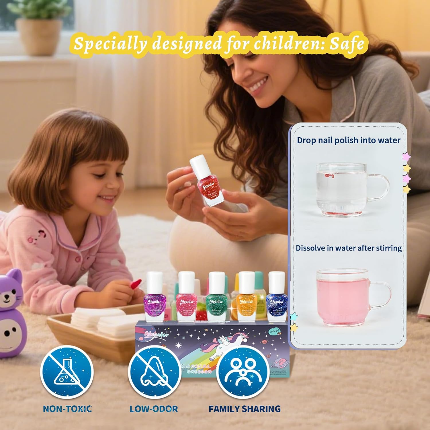 Aieenjor Non-Toxic Kids Nail Polish Set. Glitter Quick Dry Fingernail Polish for Toddler. Water-Based Peelable Nail Polish for Kids. 6 Color Rainbow for Halloween and DIY Gift Kid Ages 3+ : Beauty & Personal Care