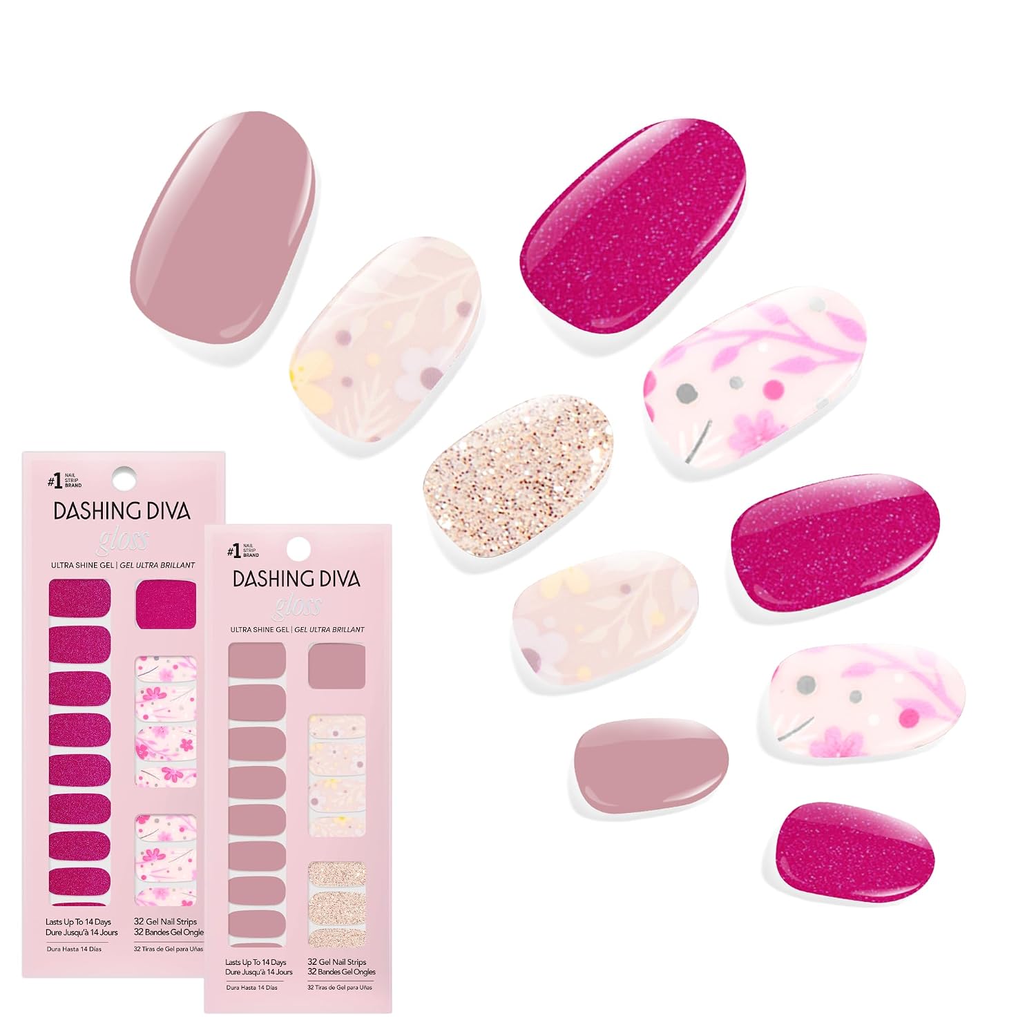 Dashing Diva Gloss Nail Strips Bundle - The Vivids Collection - Fruit Punch Petals & Papaya Breeze - UV Free. Chip Resistant. Long Lasting Gel Stickers - Contains 2 Sets : Beauty & Personal Care