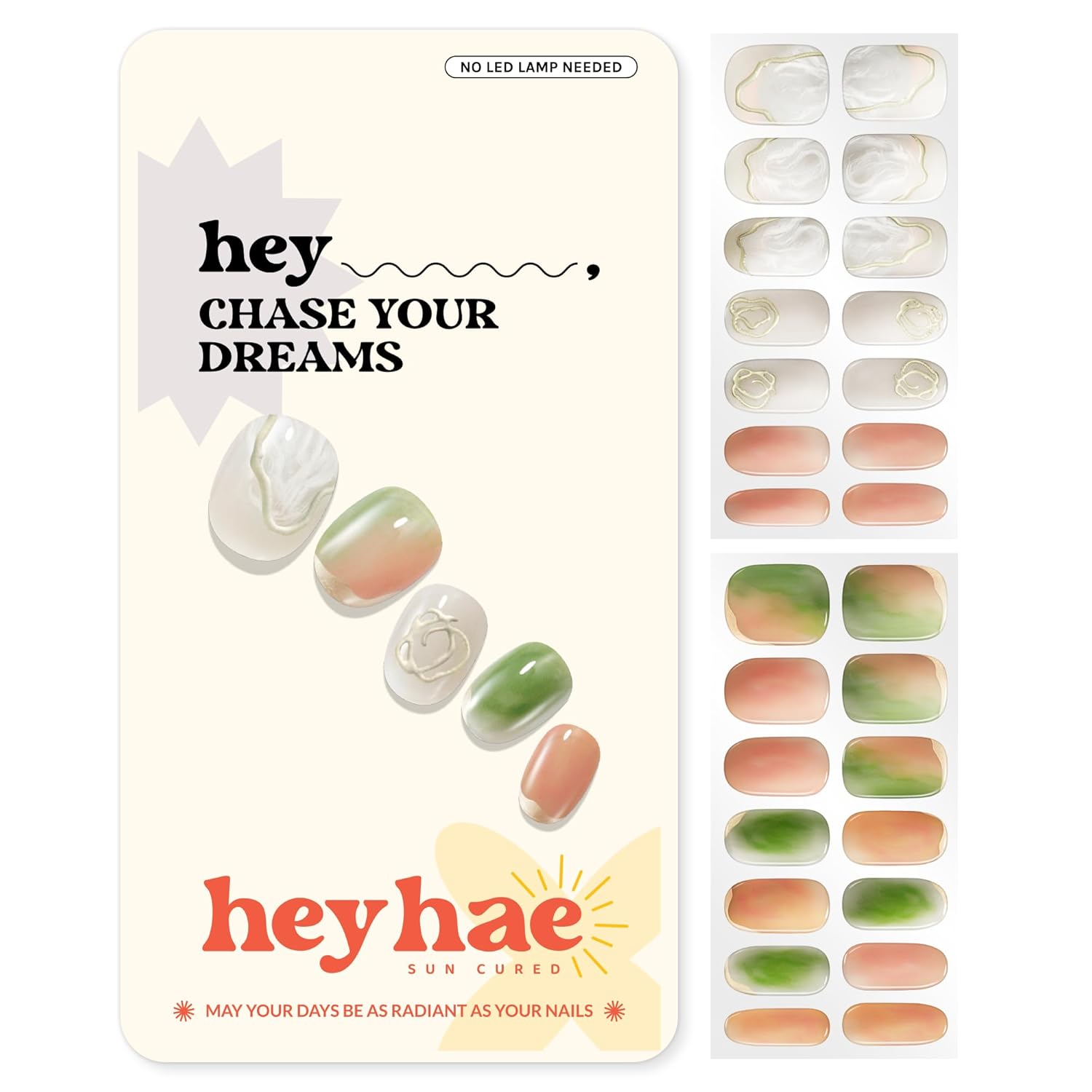 Heyhae Semi Cured Gel Nail Strips | No LED Lamp Needed | Ombre. Orange. Spring | Easy Apply & Remove. Salon Quality |Includes 28 Strips. 1 Prep Pads. Nail File & Wooden stick - Hey. You're My Sunshine : Beauty & Personal Care
