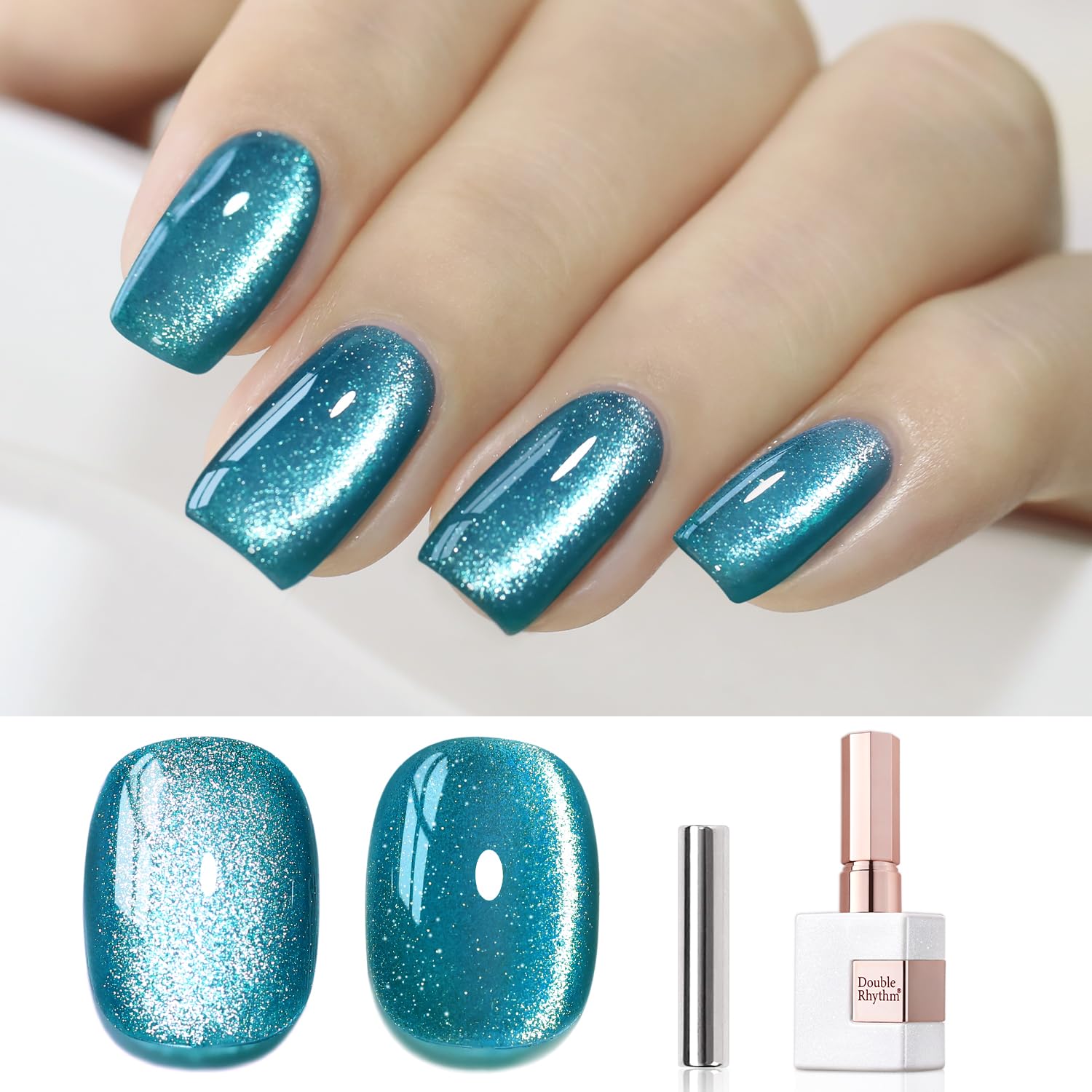 Double Rhythm 0.5 OZ Cat Eye Gel Polish with Magnet 15ML Holographic Glitter Shimmer Translucent Jelly Color Magnetic Polish Salon DIY at Home (Silver-MC1019) : Beauty & Personal Care
