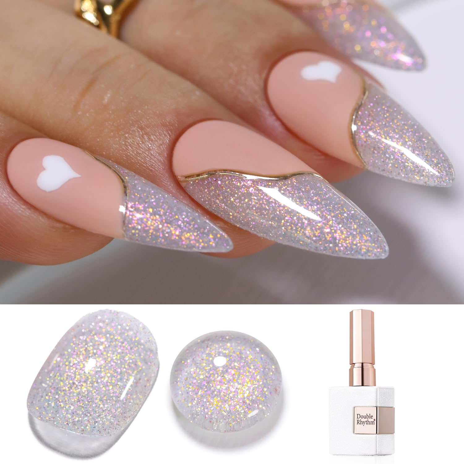 Double Rhythm 0.5Oz Glitter Gel Polish Shimmer Reflective Color for Nail Art Salon DIY Soak Off 15ml Nail Lamp Gel Polish at Home (Pink-B1161) : Beauty & Personal Care