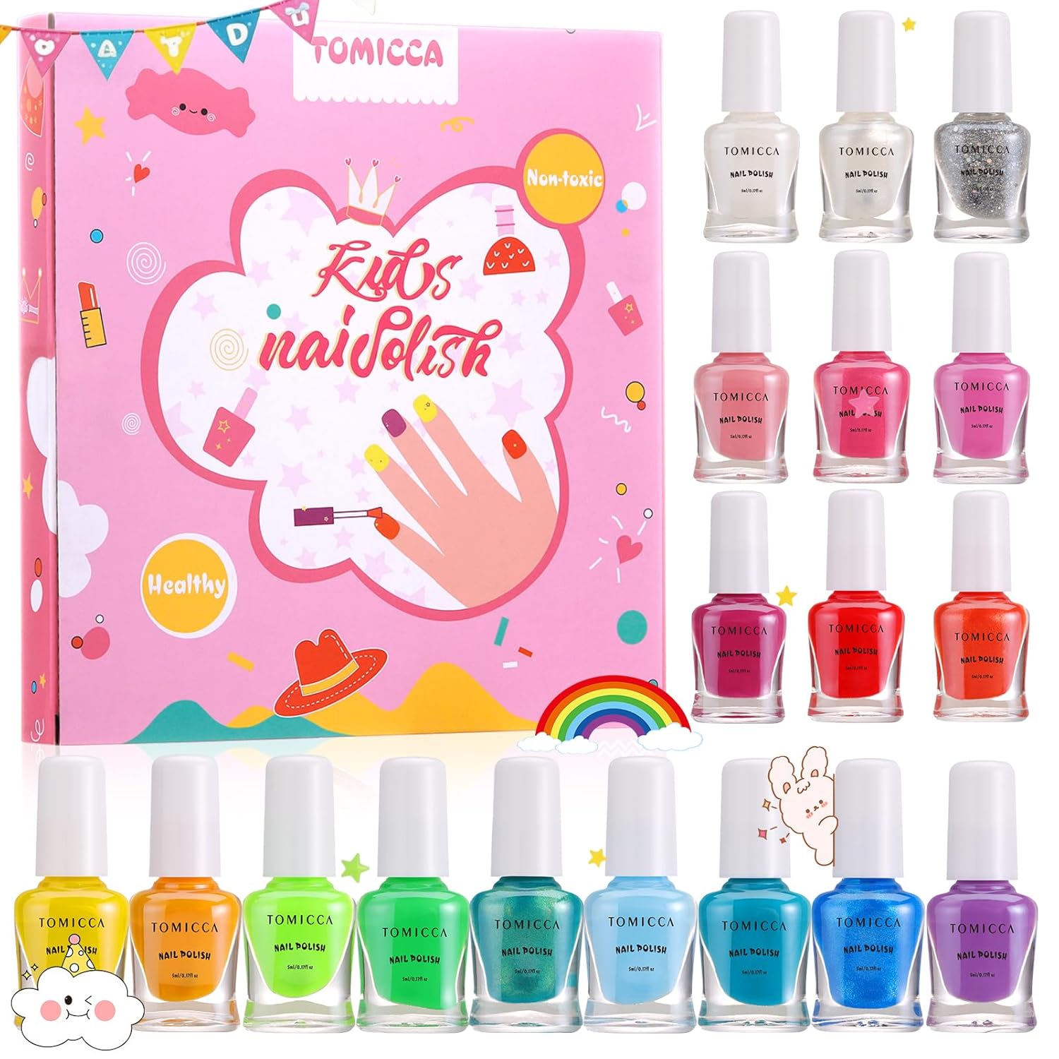 TOMICCA Kids Nail Polish Set. Non Toxic Quick Dry Water-Based Peel-Off 10 Colors Toddler Nail Polish Kit Natural Safe Quick Diy Kids Gifts Kit for Girls Ages 5+ : Beauty & Personal Care