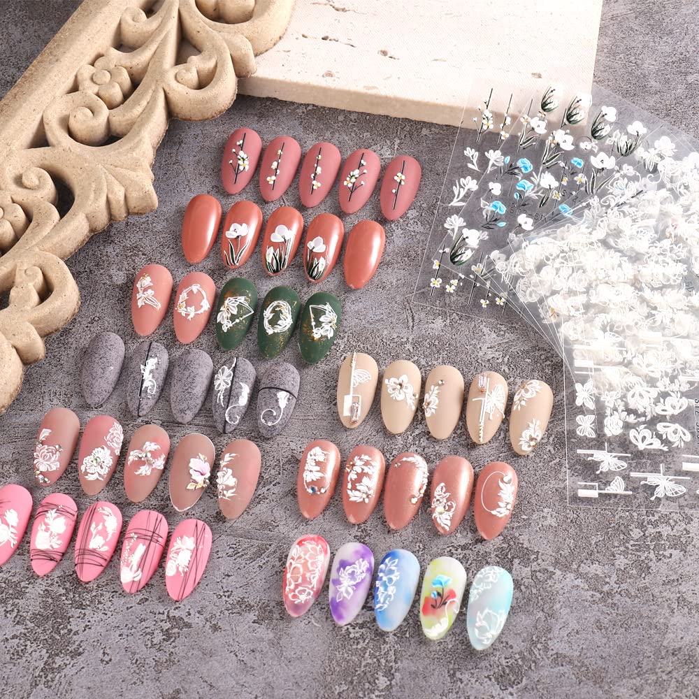 5D Spring Embossed Flower Nail Art Stickers 4 Sheets JMEOWIO Real Self-Adhesive Decals Floral Design Nail Decoration for Women Girls : Beauty & Personal Care
