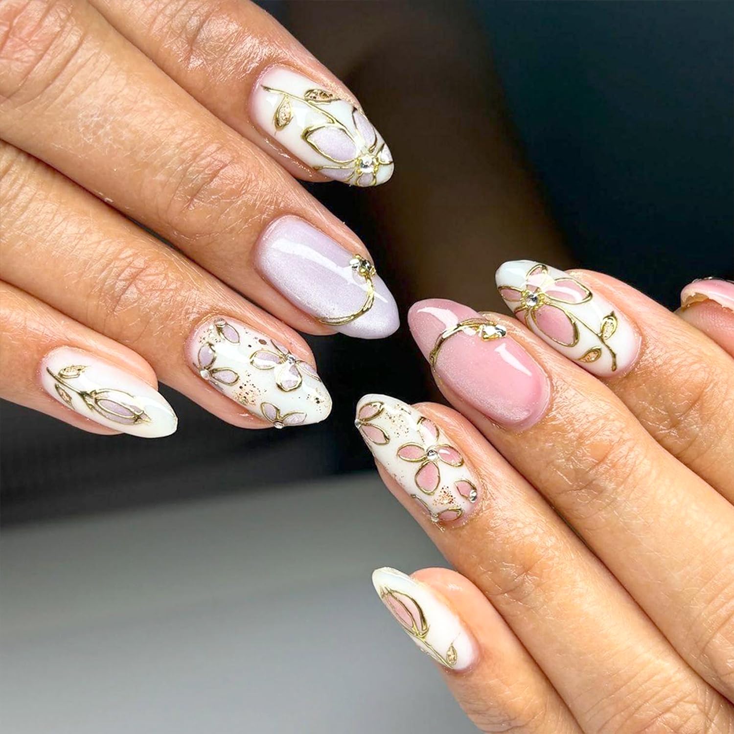 YKZFUI French Tip Press on Nails with Charms. Medium. Cute Bow. Long Square Shape. Acrylic Fake Stick On Nails with Heart and Rhinestones for Women Daily Wear. White : Beauty & Personal Care