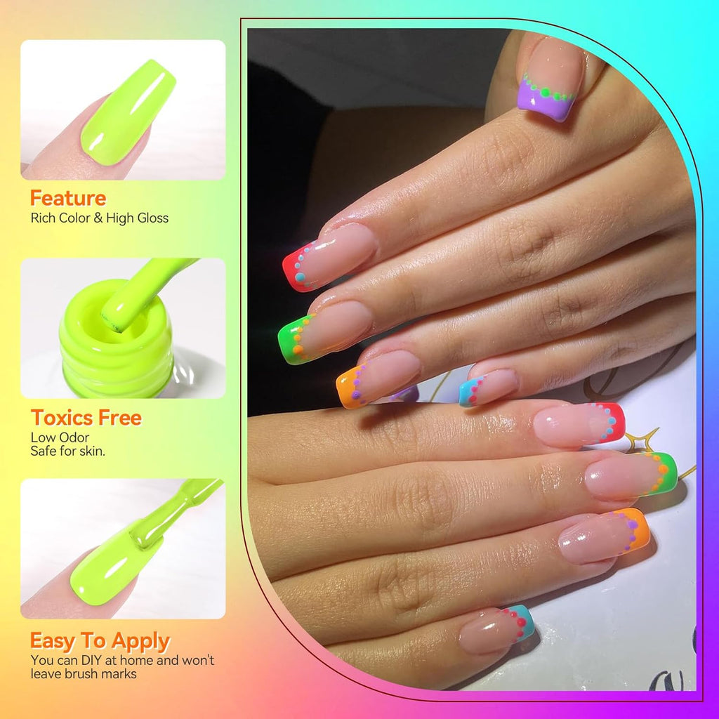 Born Pretty Gel Nail Polish Spring Summer Neon Fluorescent Orange Hot Pink Blue Yellow Green Purple Soak Off U V LED Gel Nail Polish Set Nails Art 7ml 6pcs : Beauty & Personal Care