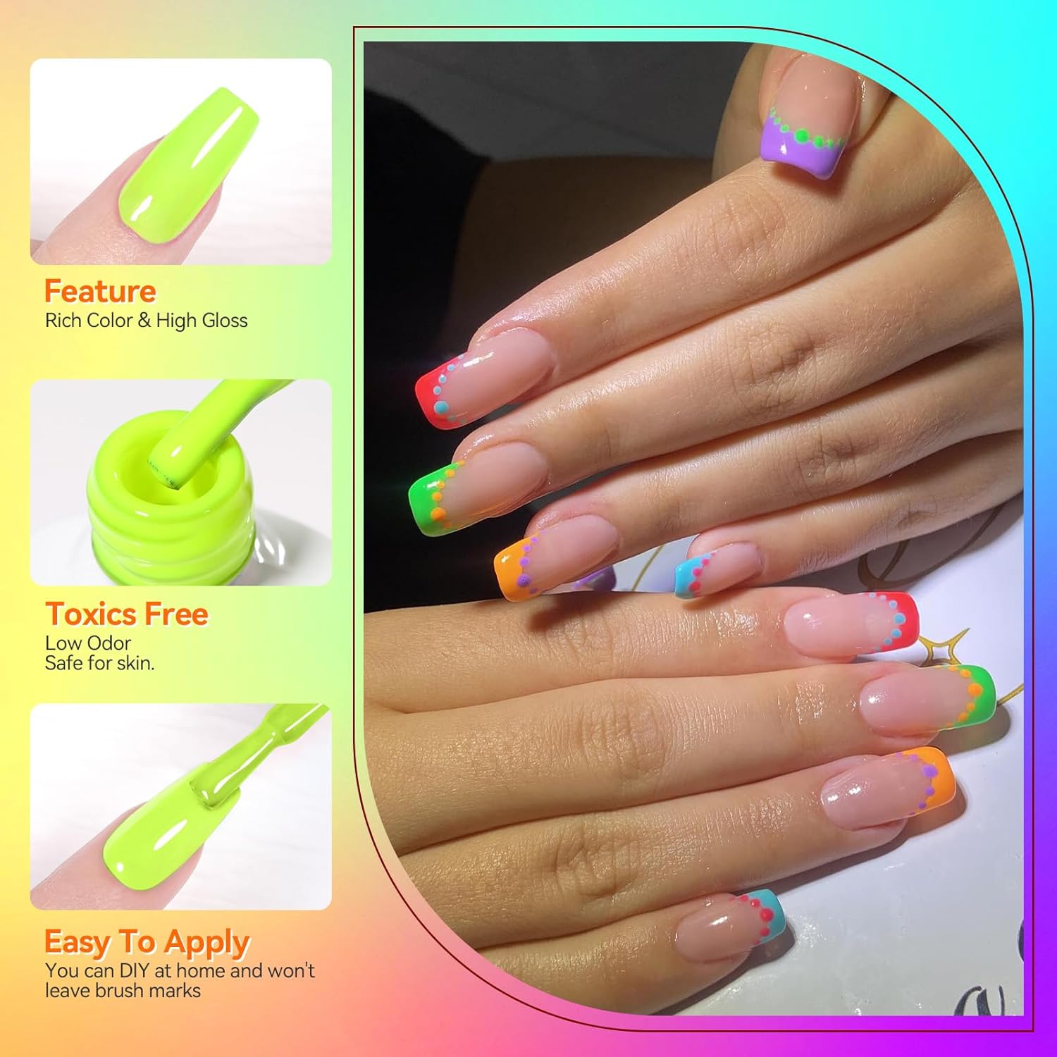 Born Pretty Gel Nail Polish Spring Summer Neon Fluorescent Orange Hot Pink Blue Yellow Green Purple Soak Off U V LED Gel Nail Polish Set Nails Art 7ml 6pcs : Beauty & Personal Care