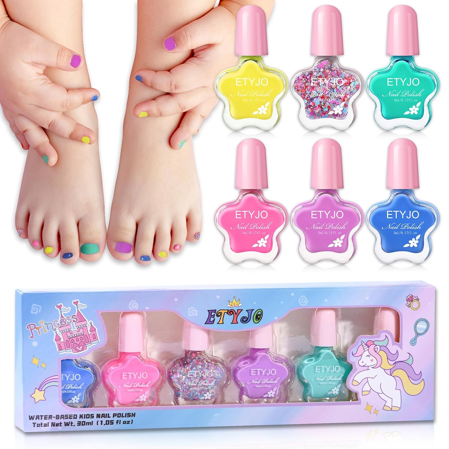 ETYJO Kids Nail Polish Set - Non-Toxic. Quick Dry Peel Off Nail Polish. 6 Rainbow Colors for Girls Age 3+ : Beauty & Personal Care