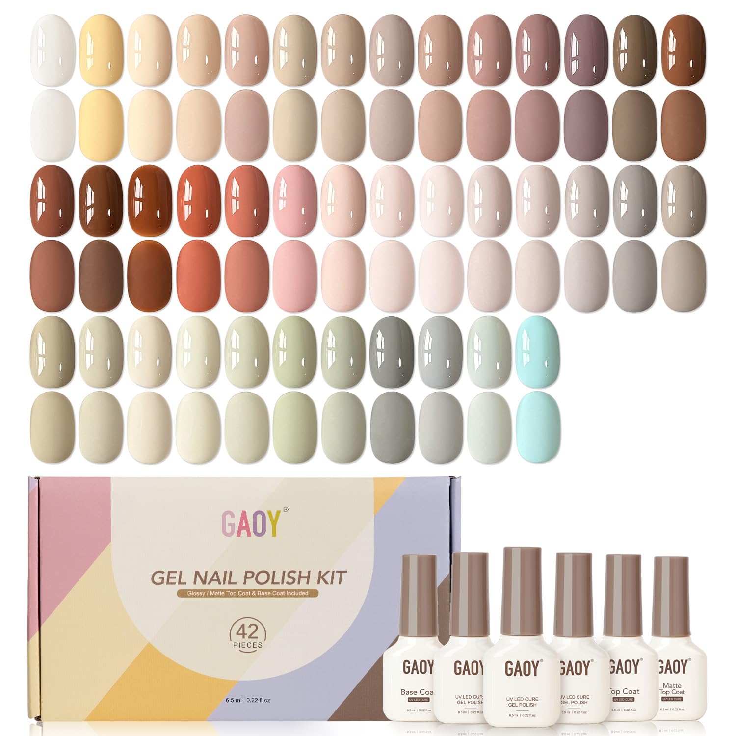 GAOY 42 Pcs Gel Nail Polish Kit. Pink White Red Jelly Nude Colors All Seasons Gel Nail Polish Set with Glossy & Matte Top Coat and Base Coat for DIY Manicure at Home : Beauty & Personal Care