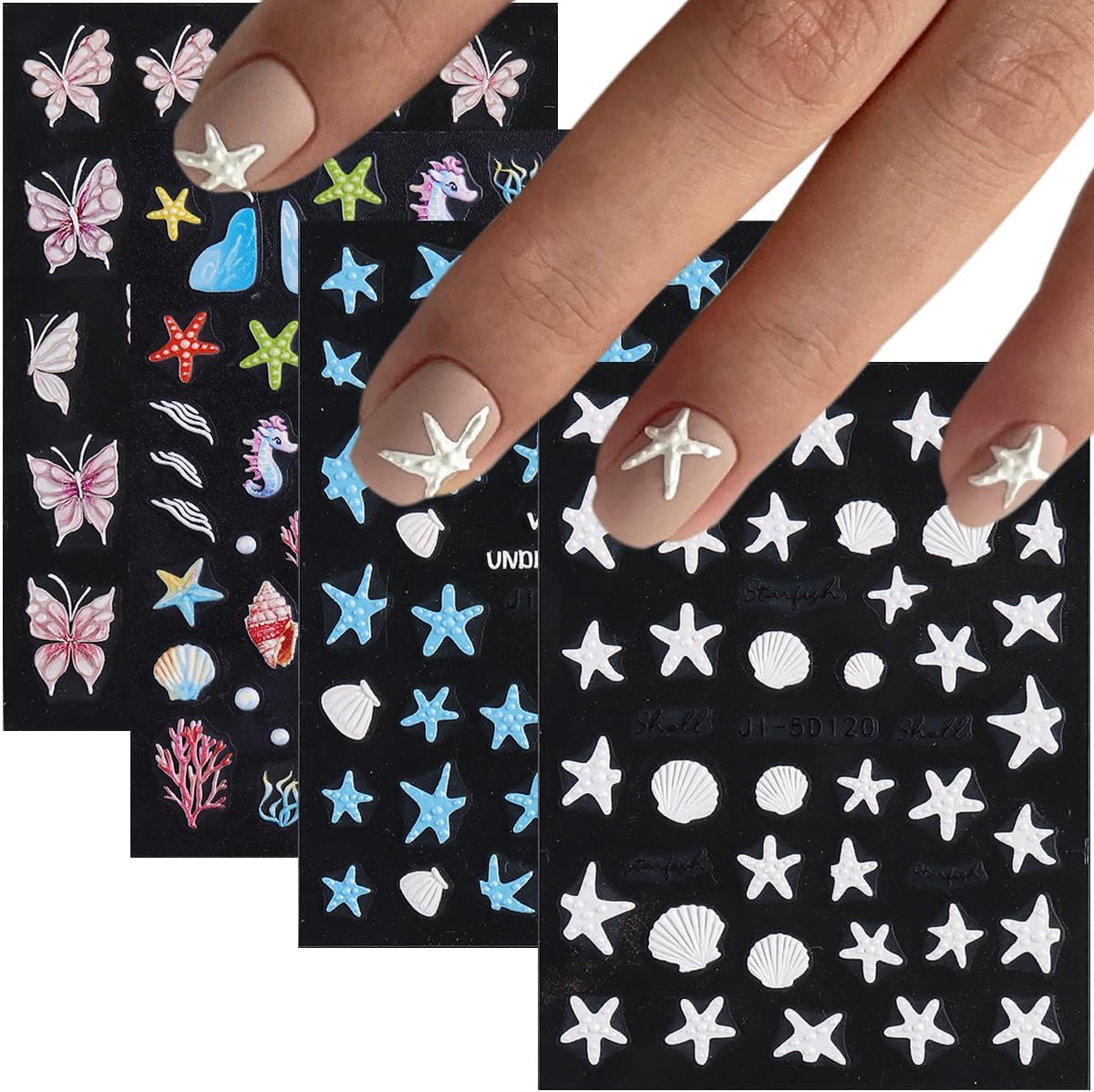 Fcozpjk 5D Embossed White Flowers Nail Stickers. 5 Sheets Self-Adhesive Floral Nail Decals. Spring Rose Butterfly Nail Art. 3D Acrylic Flowers for Manicure Decor : Beauty & Personal Care
