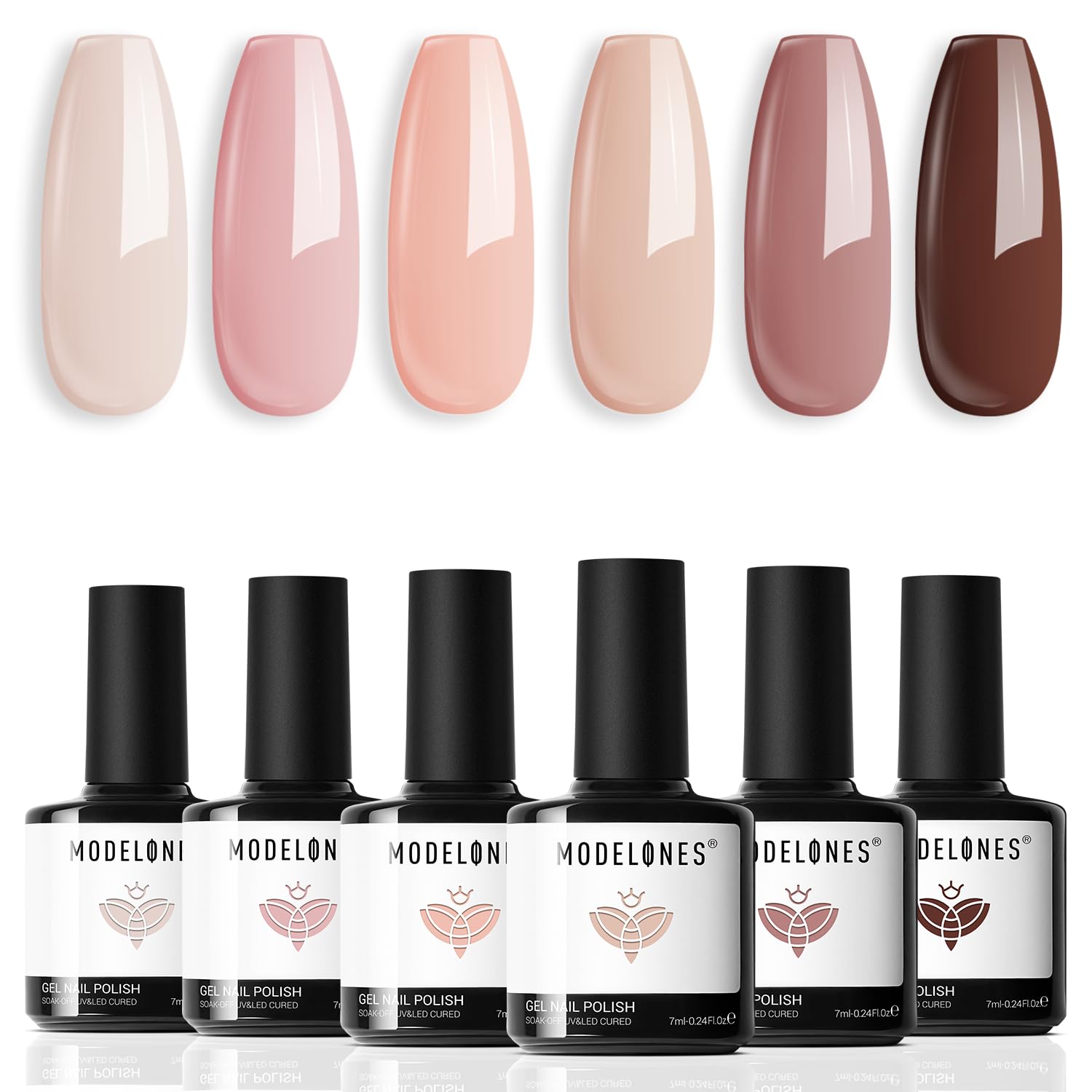 modelones Gel Nail Polish Kit -6 Colors Nude Pink Milky White Gel Polish Set Skin Tones Neutral Brown Soak Off Gel Nail Kit Manicure DIY Nail Art Salon Home Gift : Beauty & Personal Care