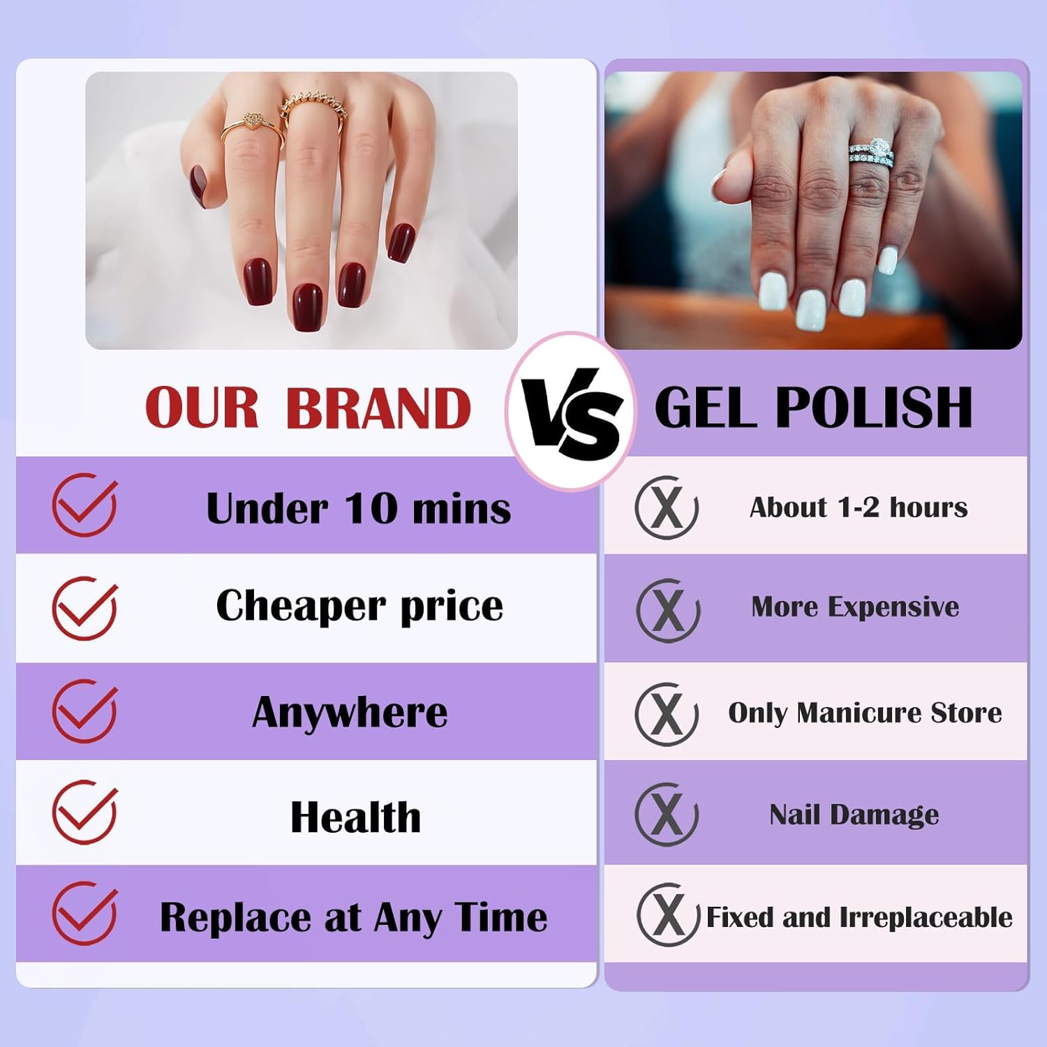 Press On Nails Short - Jofay Fashion Acrylic Press On Nails Red. Square Glue On Nails with Nail Glue. Fit Perfectly & Natural Stick On Nails in 16 Sizes - 32PCS Soft Gel Kit. Wine Red : Beauty & Personal Care