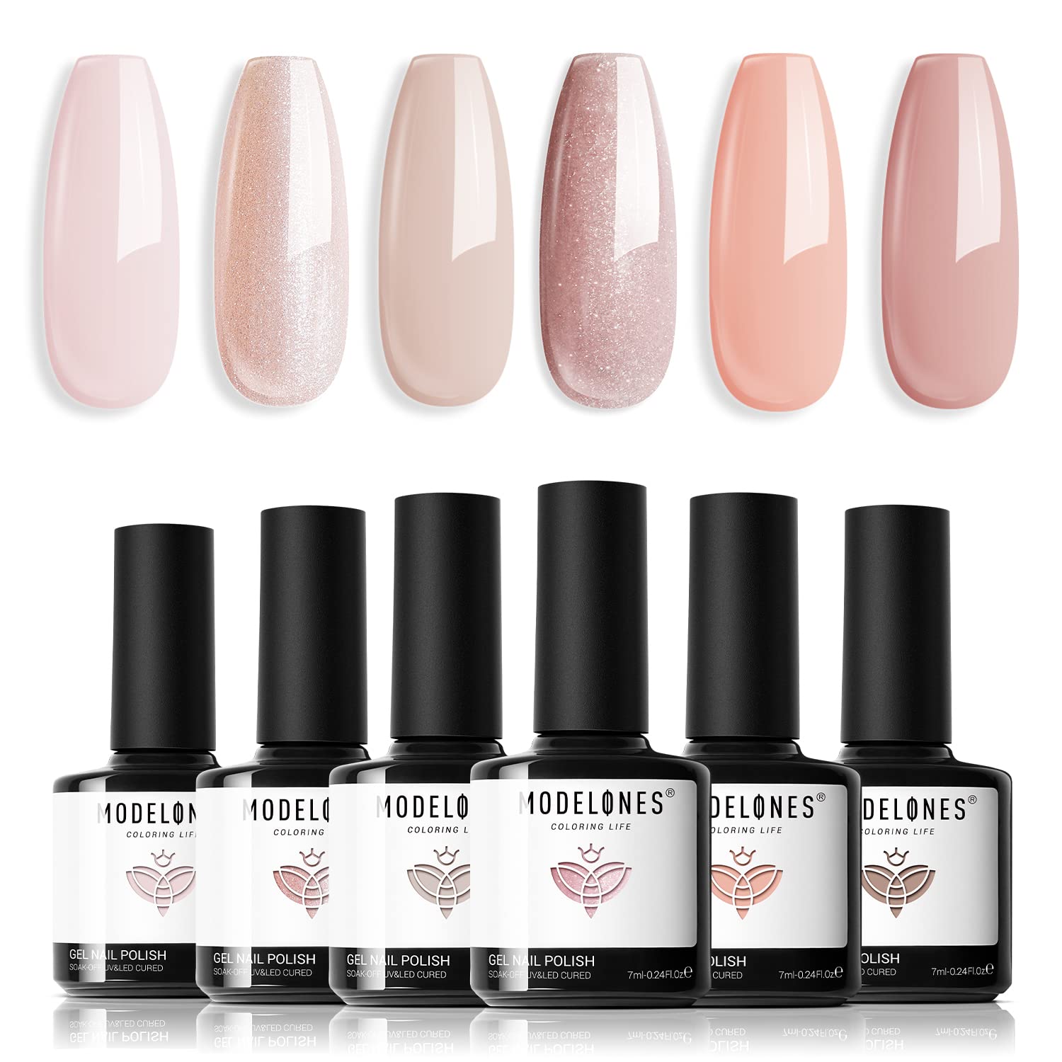 modelones Gel Nail Polish Kit -6 Colors Nude Pink Milky White Gel Polish Set Skin Tones Neutral Brown Soak Off Gel Nail Kit Manicure DIY Nail Art Salon Home Gift : Beauty & Personal Care