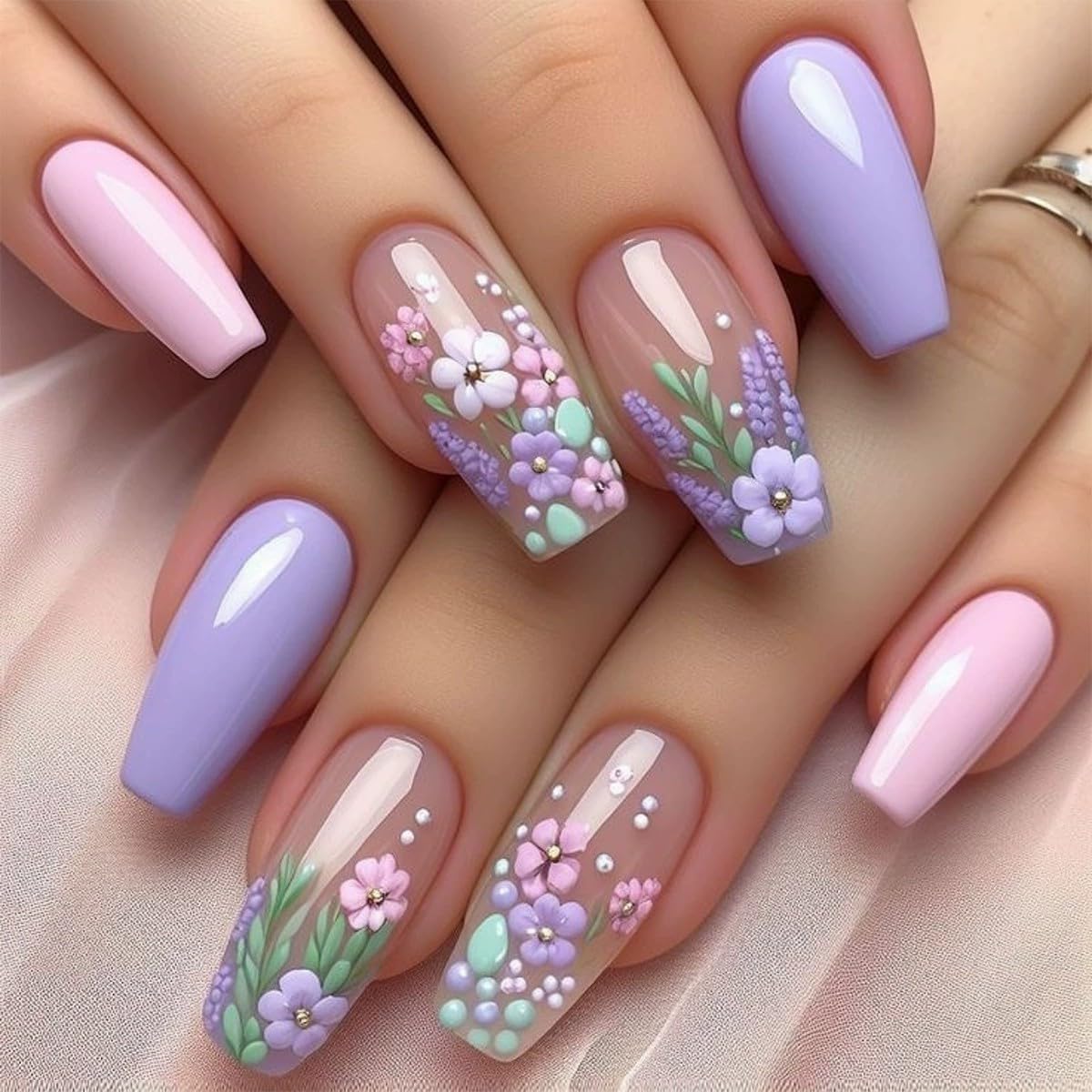 Short Square Press on Nails French Fake Nails Ombre Acrylic Nails Press on Full Cover Glossy False Nails Artificial Stick on Nail for Women Manicure Decoration 24PCS : Beauty & Personal Care