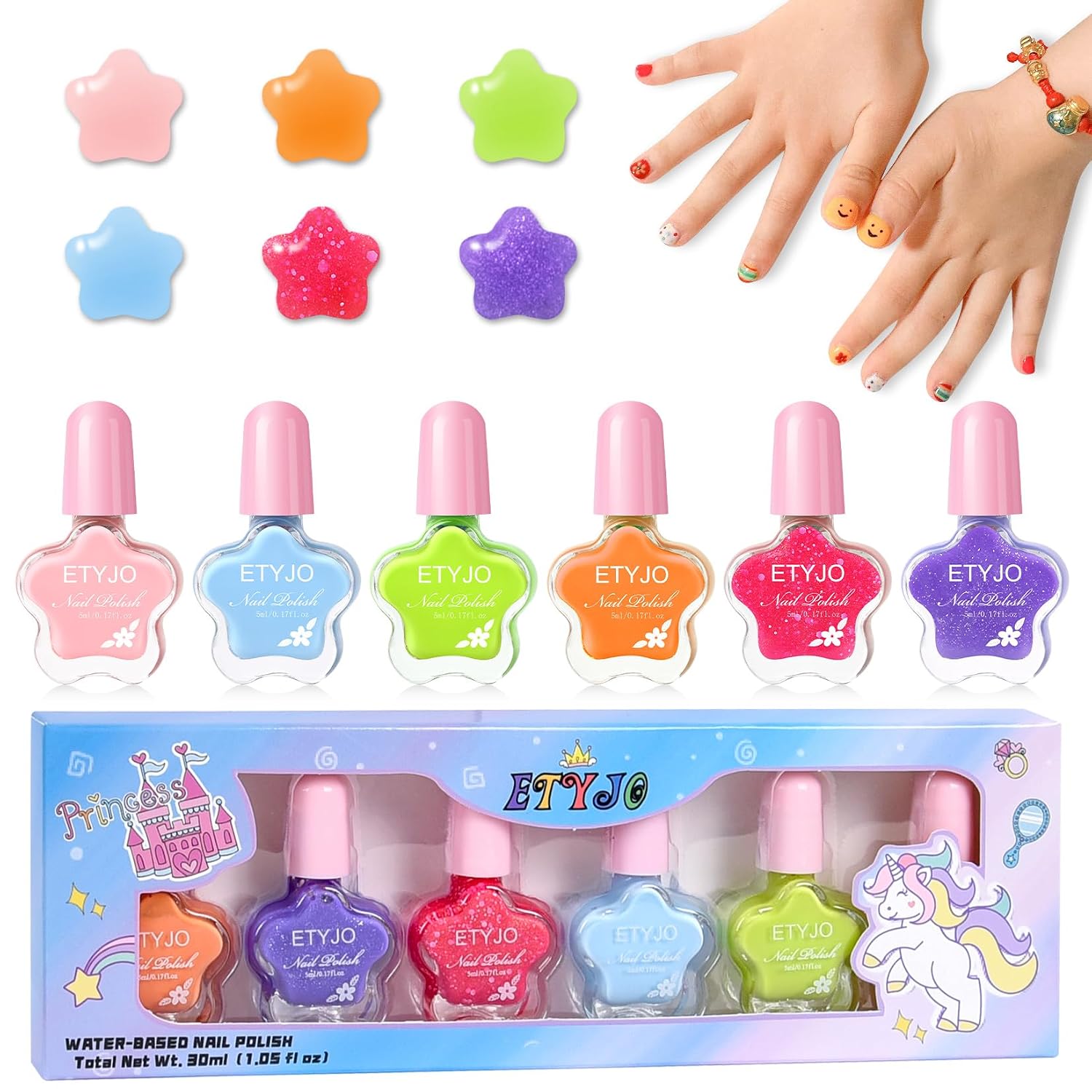 ETYJO Kids Nail Polish Set - Non-Toxic. Quick Dry Peel Off Nail Polish. 6 Rainbow Colors for Girls Age 3+ : Beauty & Personal Care
