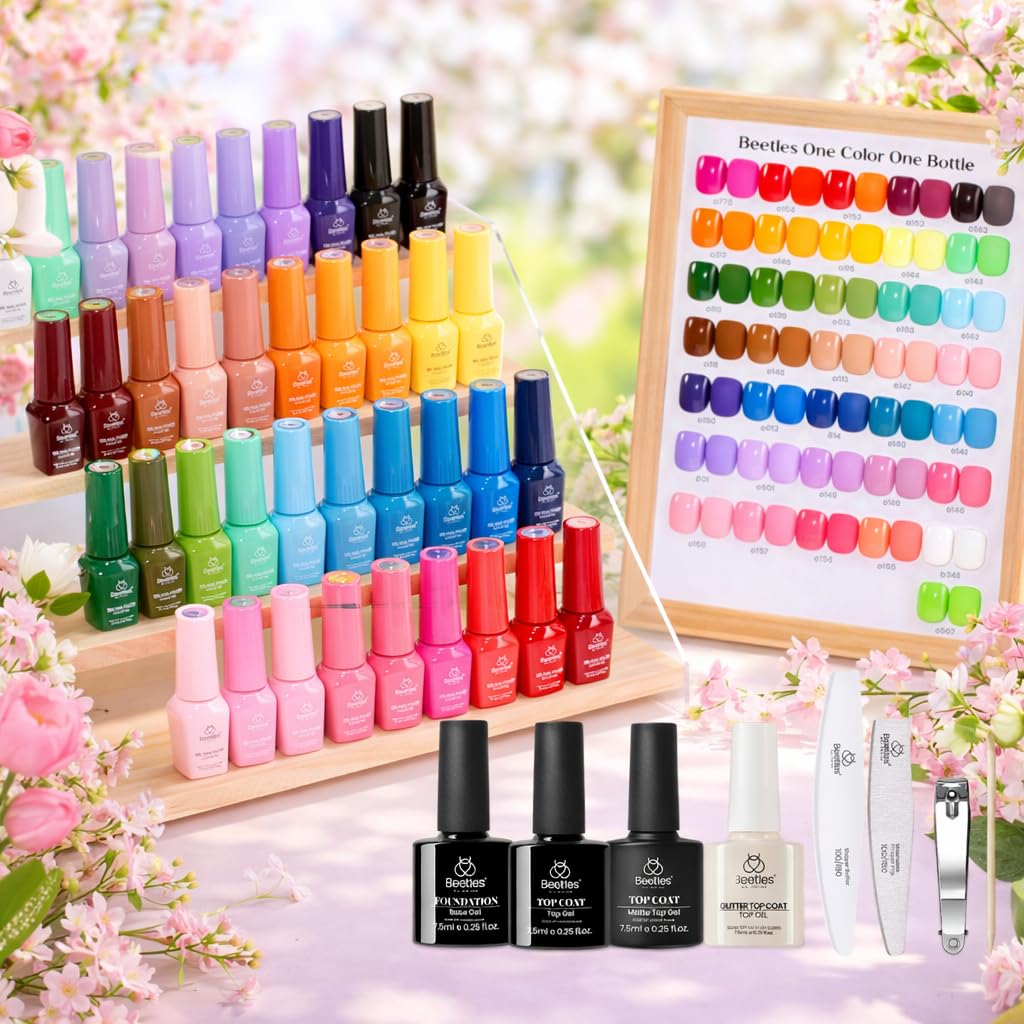 Beetles 44pcs Gel Nail Polish Set - 36 Colors Colorful Muse Gel Polish Kit Pink Nude Red Yellow Green Black White Glitter Nail Kit Base Top Coat UV LED Needed Salon DIY Home Gift for Women : Beauty & Personal Care