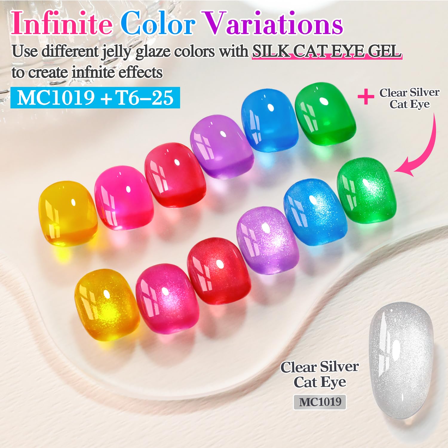 Double Rhythm 0.5 OZ Cat Eye Gel Polish with Magnet 15ML Holographic Glitter Shimmer Translucent Jelly Color Magnetic Polish Salon DIY at Home (Silver-MC1019) : Beauty & Personal Care