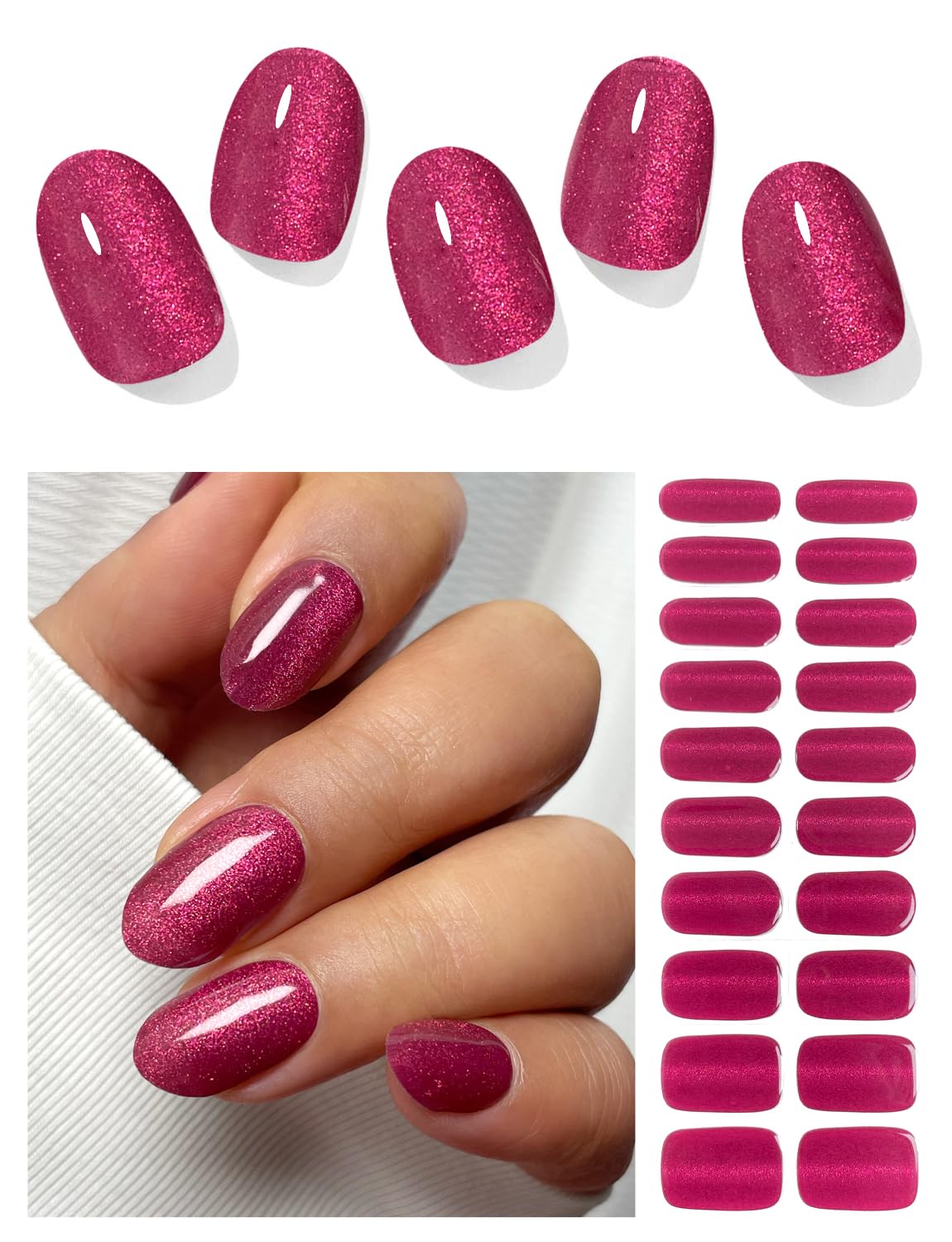 AutyaMee Semi Cured Gel Nail Strips (Deep Plum Cat Eye). Dark Purple. 20 Pcs Gel Nail Wraps. Stickers. UV Light Required. Salon Quality. Long Lasting : Beauty & Personal Care