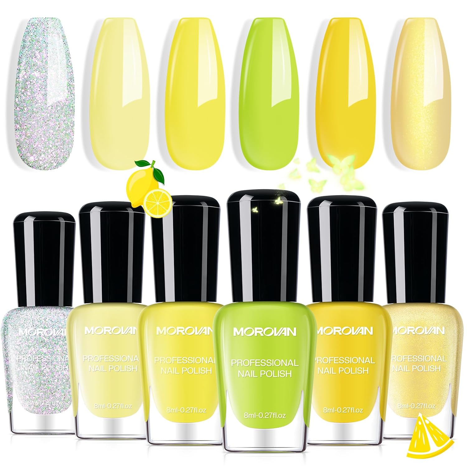 Morovan Fingernail Nail Polish Set: Holographic Metallic Ombre Lacquer Air Dry Nail Polish Regular Nail Pack 0.27oz Glitter Finger Nail Bulk Toenail Polish Kit Halloween Fall Gift for Women : Beauty & Personal Care