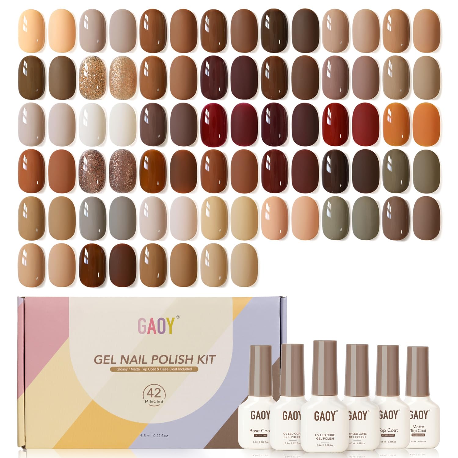 GAOY 42 Pcs Gel Nail Polish Kit. Pink White Red Jelly Nude Colors All Seasons Gel Nail Polish Set with Glossy & Matte Top Coat and Base Coat for DIY Manicure at Home : Beauty & Personal Care
