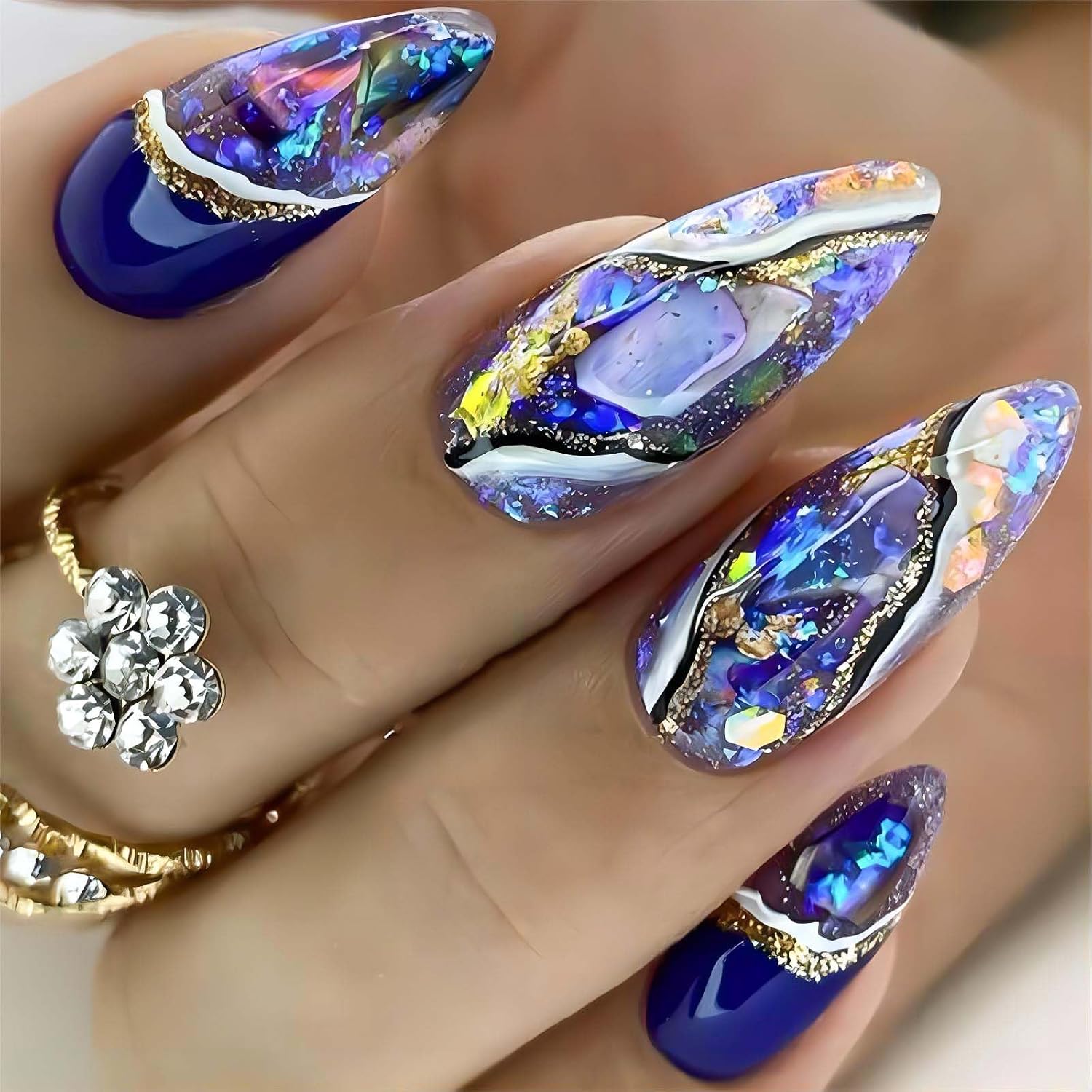 RUOKEXIN Heart Press On Nails Medium Square Fake Nails Glitter Glossy Acrylic False Nails with Rhinestones Designs Ombre Pink Full Cover Press Ons Fall Winter Holiday Stick on Nails for Women 24Pcs : Beauty & Personal Care