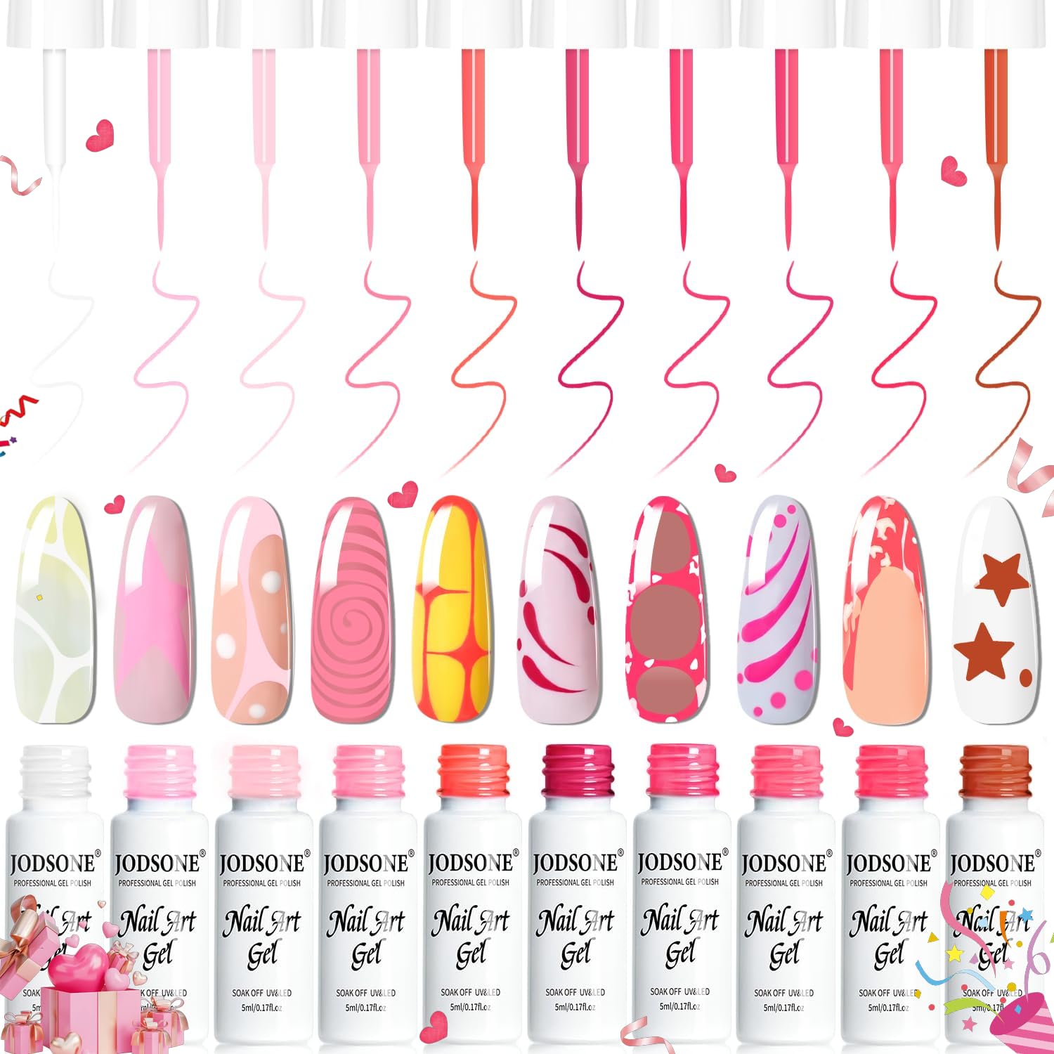 JODSONE 10pcs Nail Art Gel Liner Set.3D Nail Art Pens Effect for Fine Lines.Thin Brush Detail Polish.DIY Painted Nails at Home Salon.Liner Gel Nail Polish for Girls & Women : Beauty & Personal Care