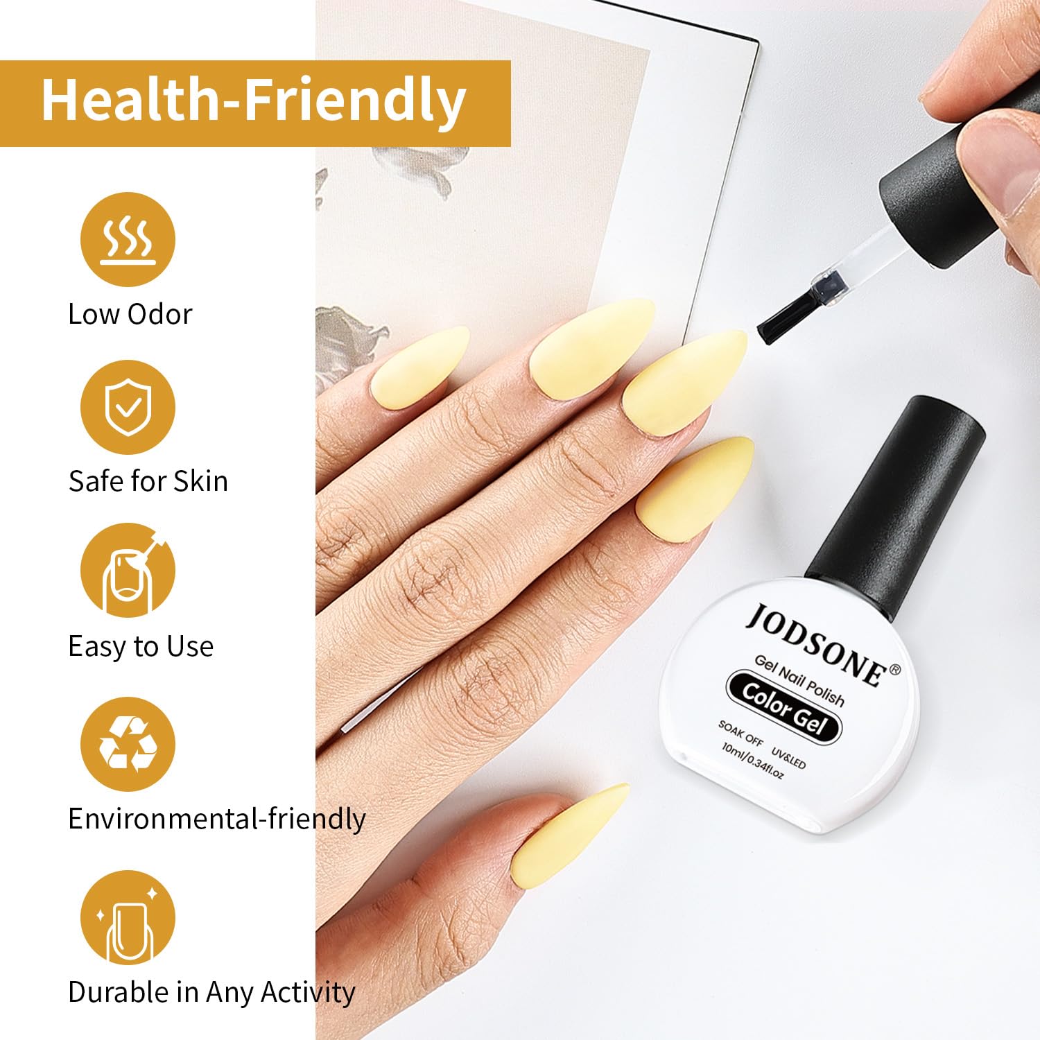 JODSONE Pastel Yellow Gel Nail Polish 10ml Soak Off LED Gel Polish Butter Yellow Nail Color Salon Quality Long-Lasting Low Odor (Need U V Lamp Curing) : Beauty & Personal Care