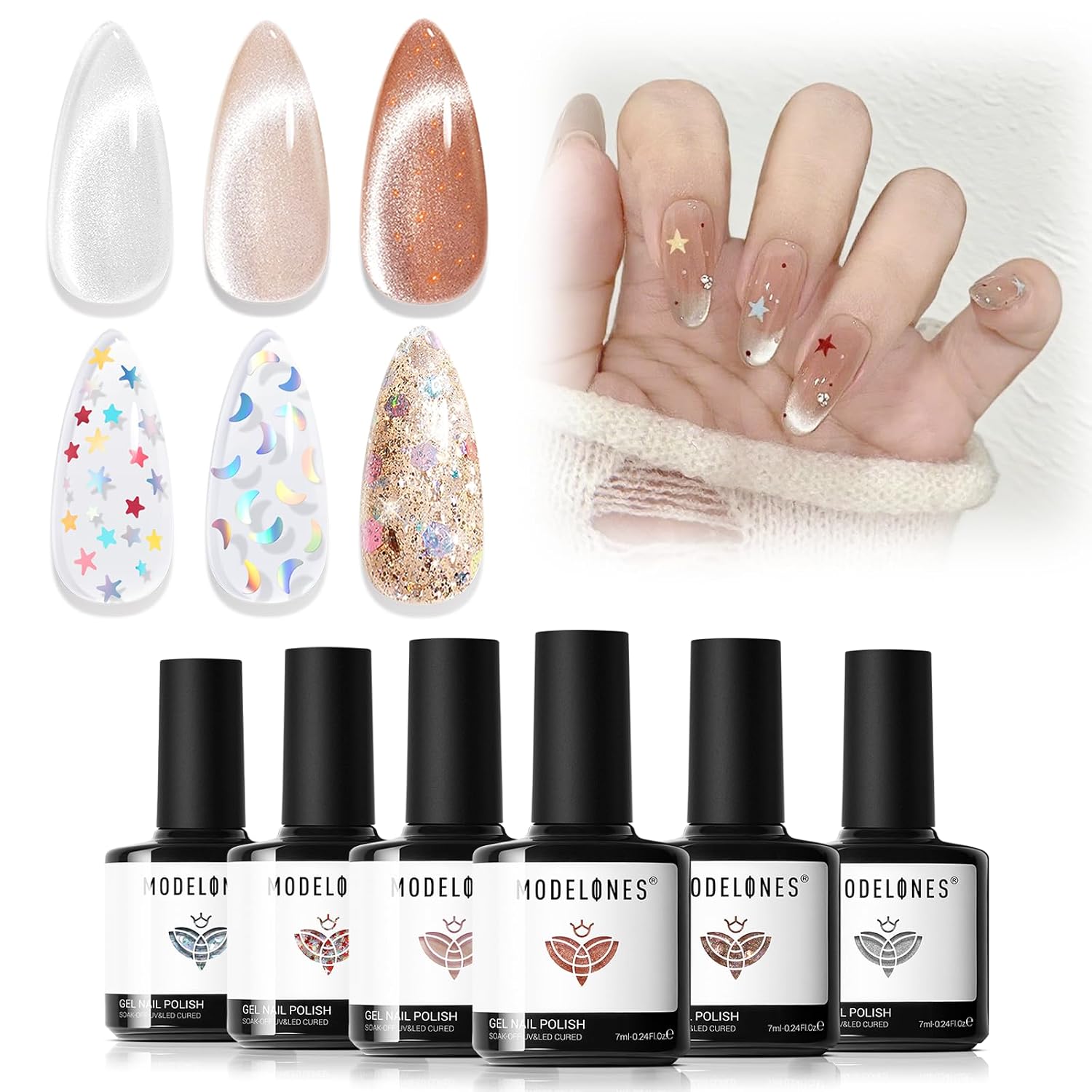 modelones Gel Nail Polish Set- 6 Colors 2026 Chameleon Aurora Shimmer Glitter Gel Polish Kit Blue Green Purple Nail Gel Polish Soak Off LED Nail Lamp Nail Art Gel Kit DIY Salon Gift : Beauty & Personal Care