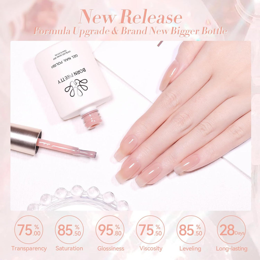Born Pretty Nude Gel Nail Polish Jelly Light Nude Gel Polish.Sheer Translucent Skin Stone Natural Long Lasting Soak Off Gel Polish Nail Art DIY 15ML : Beauty & Personal Care